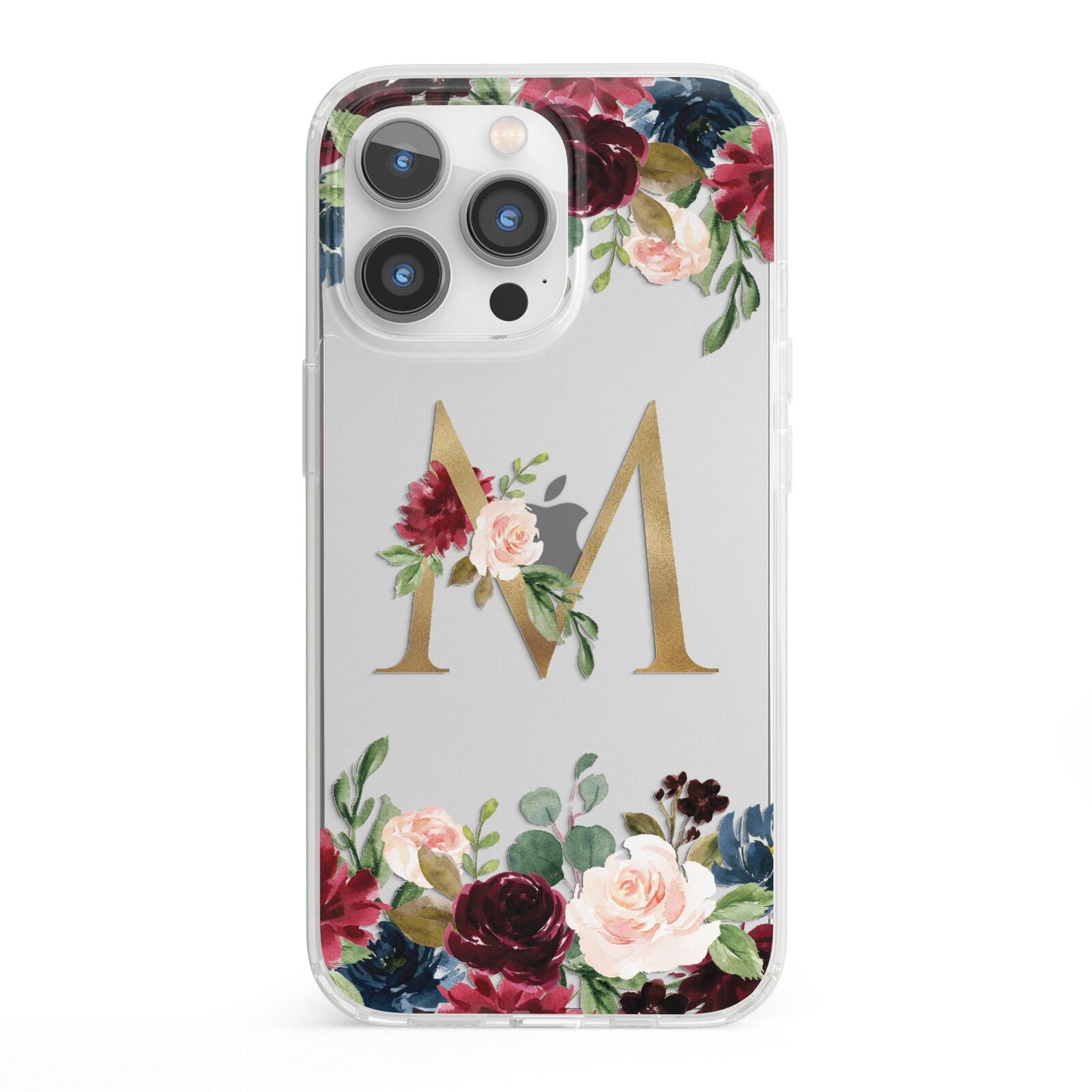 Personalised Clear Monogram Floral iPhone 13 Pro Clear Bumper Case