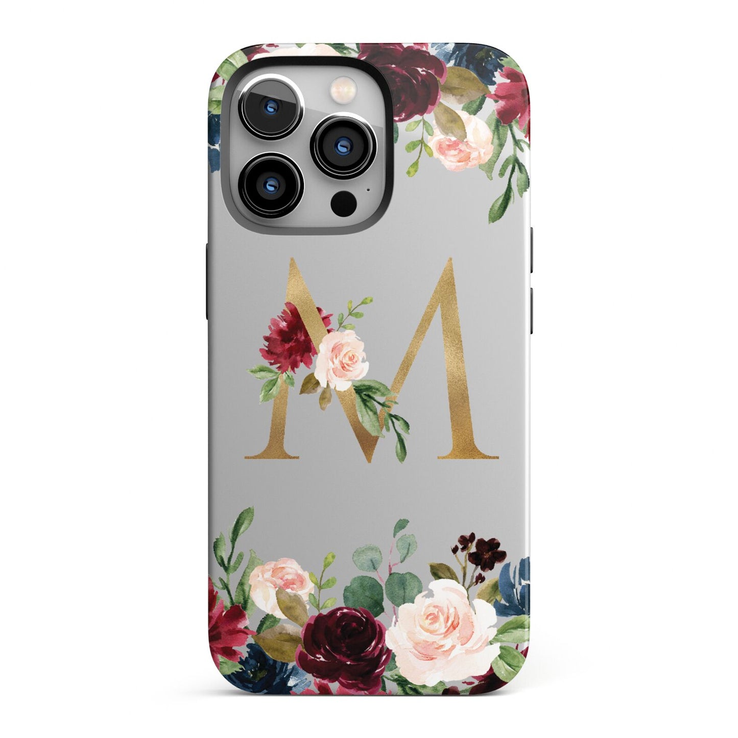 Personalised Clear Monogram Floral iPhone 13 Pro Full Wrap 3D Tough Case