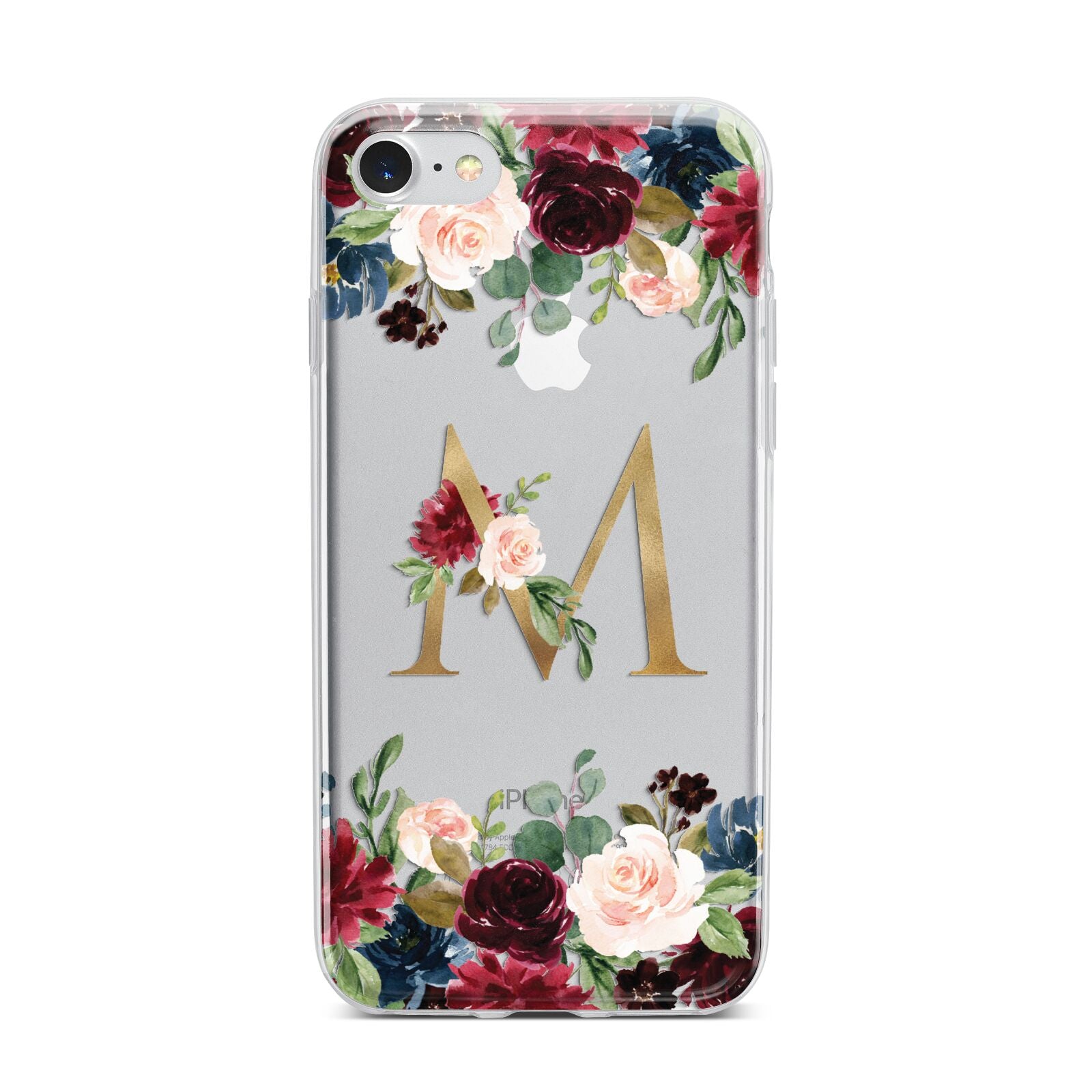 Personalised Clear Monogram Floral iPhone 7 Bumper Case on Silver iPhone