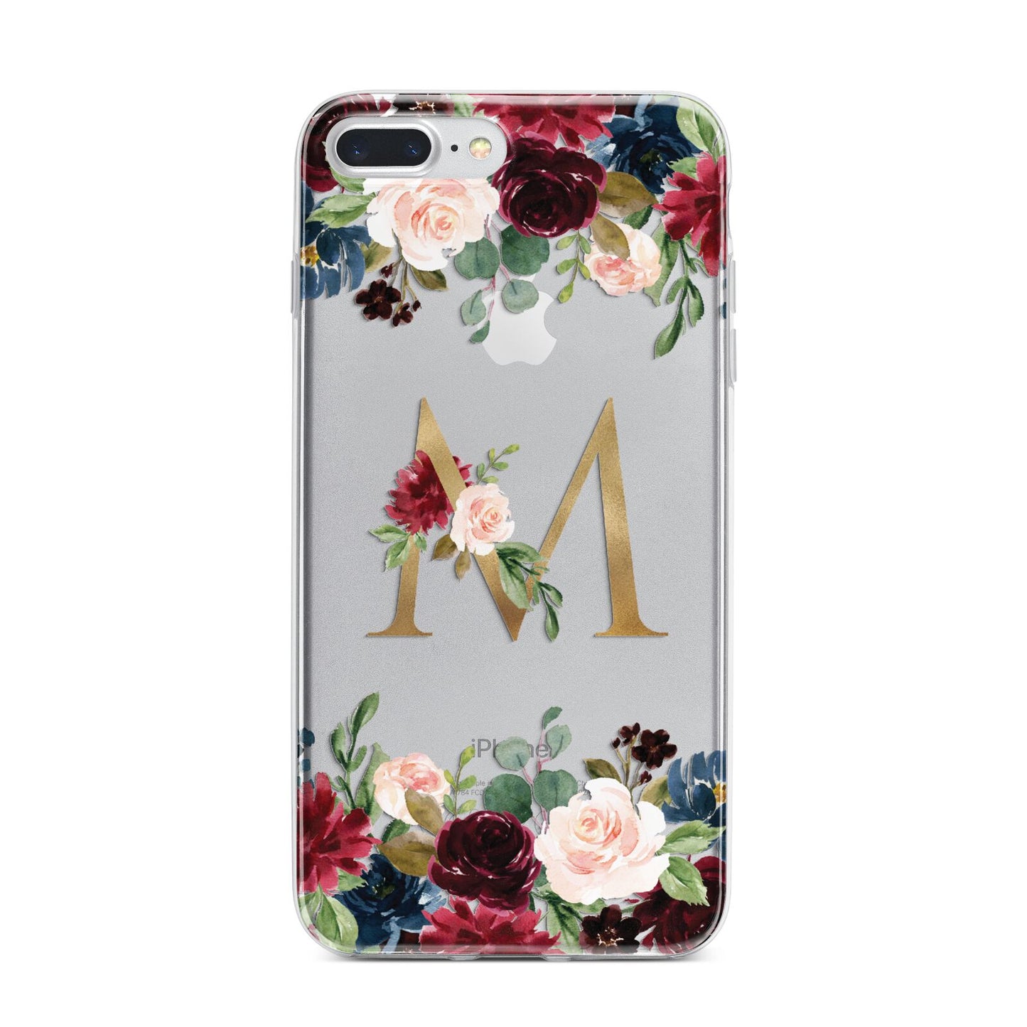 Personalised Clear Monogram Floral iPhone 7 Plus Bumper Case on Silver iPhone
