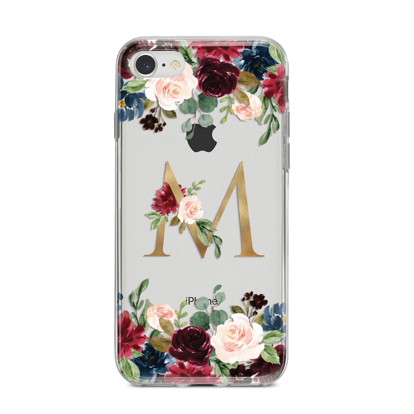 Personalised Clear Monogram Floral iPhone 8 Bumper Case on Silver iPhone