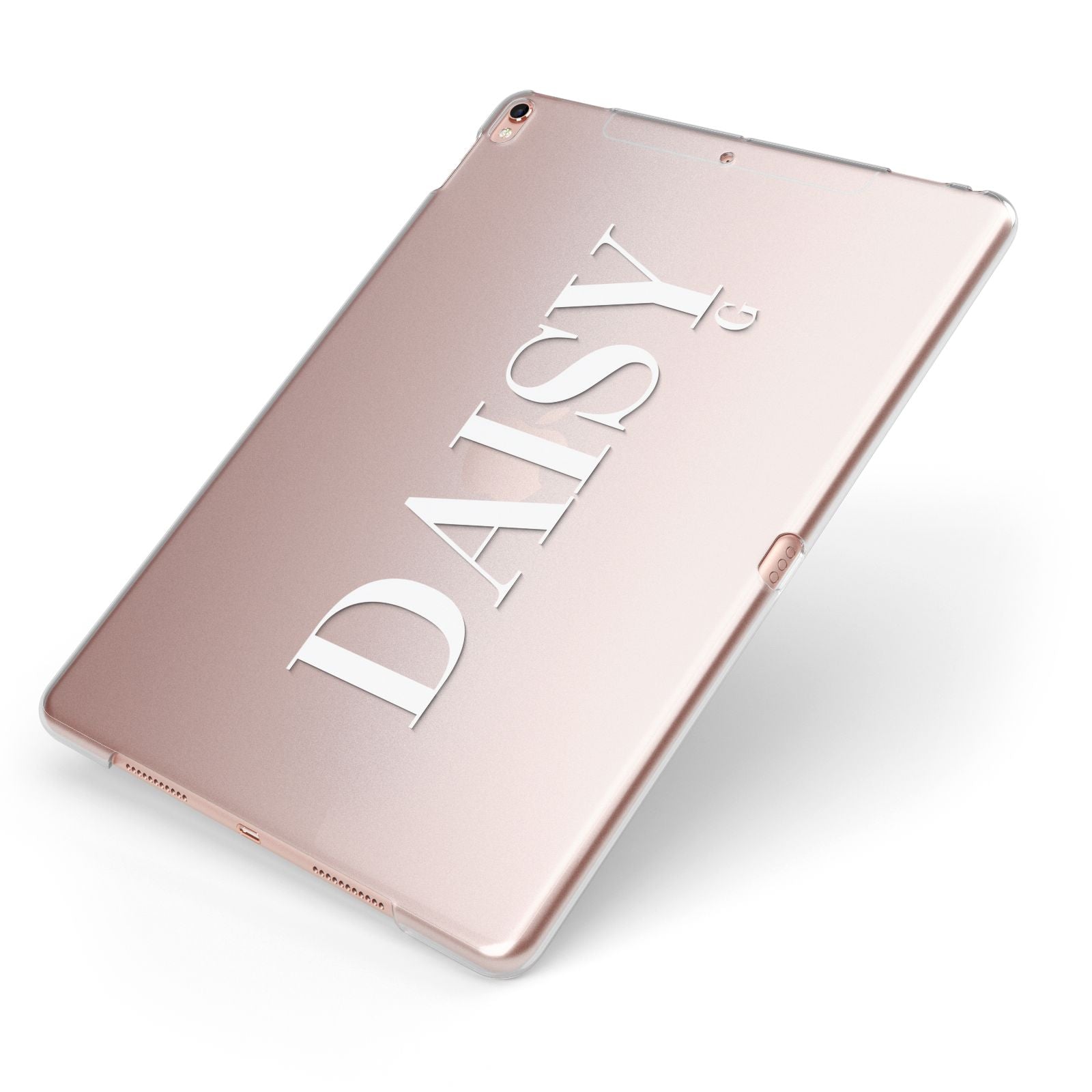 Personalised Clear Name Apple iPad Case on Rose Gold iPad Side View