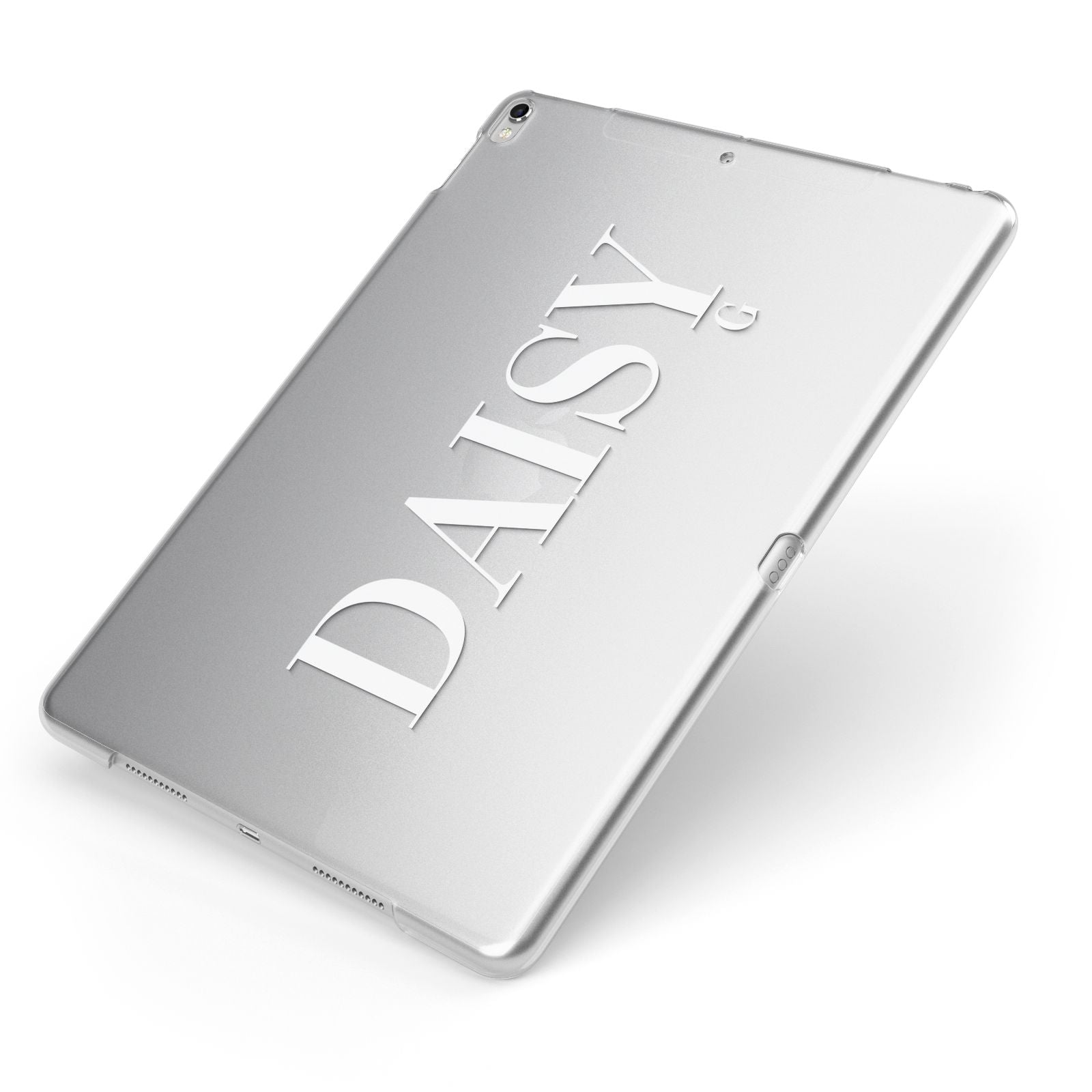 Personalised Clear Name Apple iPad Case on Silver iPad Side View