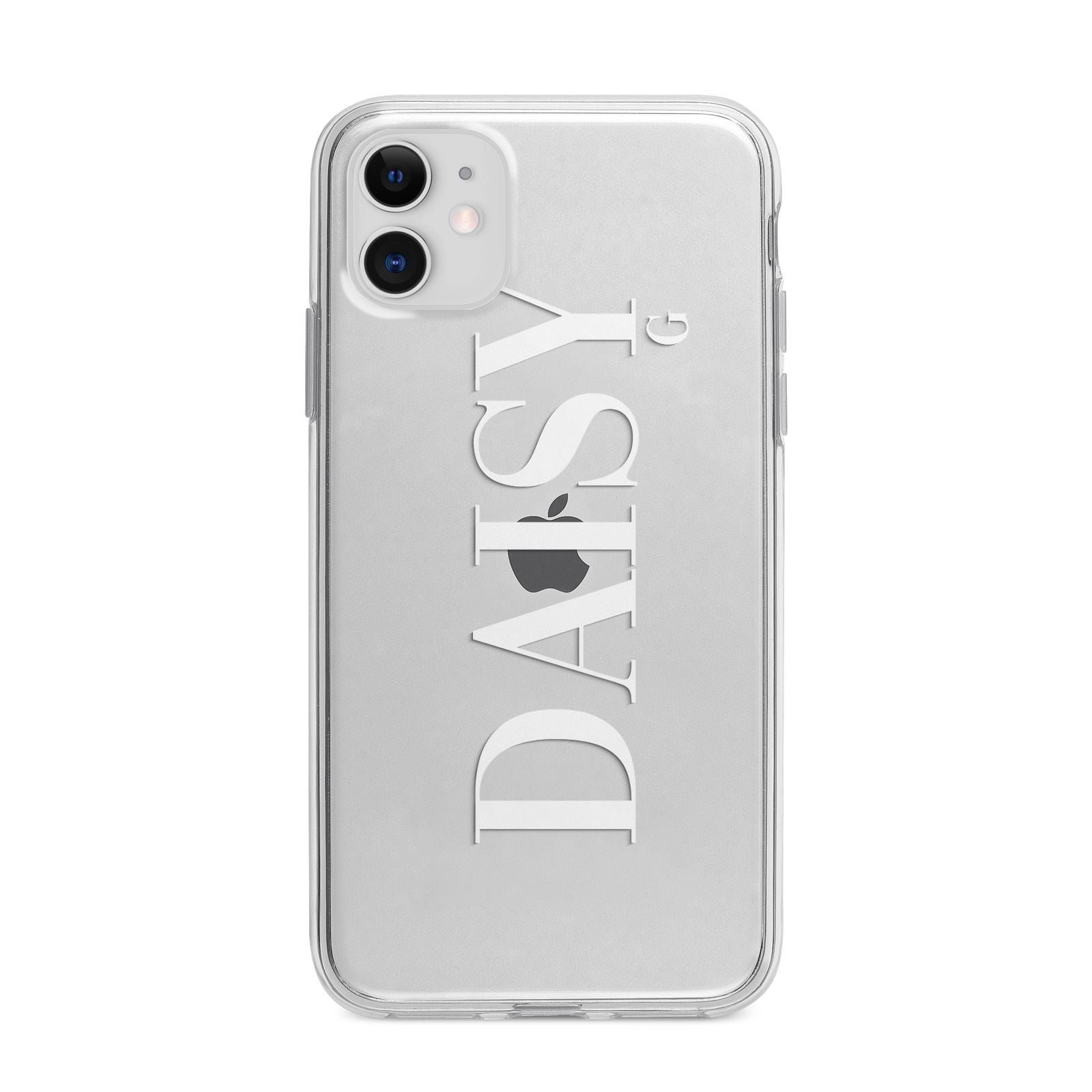 Personalised Clear Name Apple iPhone 11 in White with Bumper Case