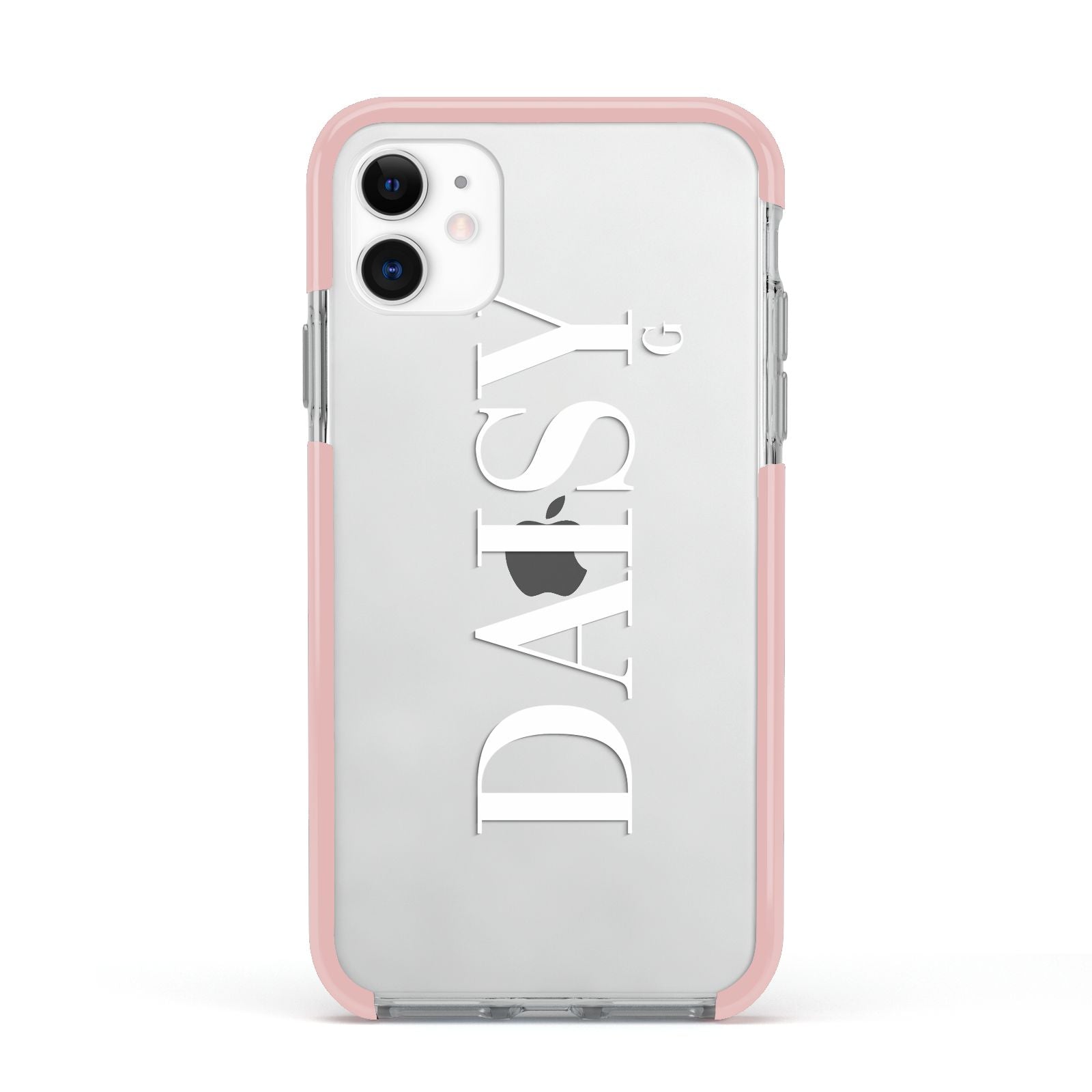 Personalised Clear Name Apple iPhone 11 in White with Pink Impact Case