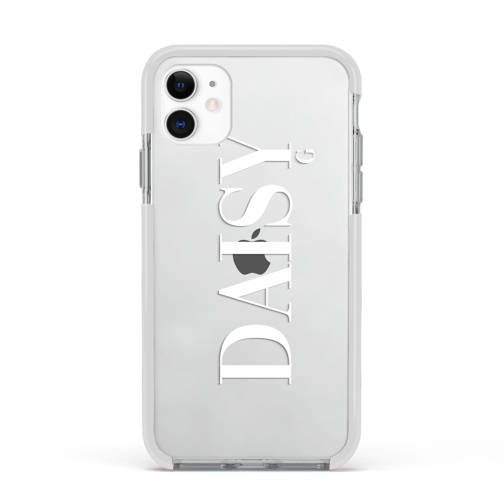 Personalised Clear Name Apple iPhone 11 in White with White Impact Case