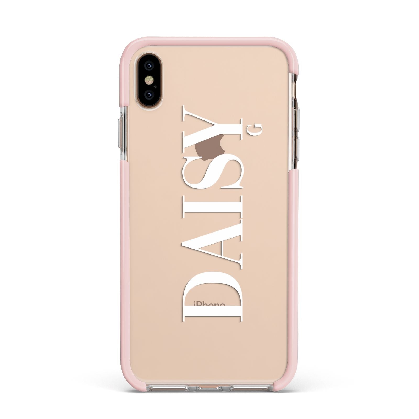 Personalised Clear Name Apple iPhone Xs Max Impact Case Pink Edge on Gold Phone
