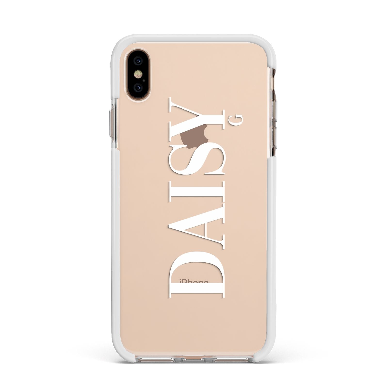Personalised Clear Name Apple iPhone Xs Max Impact Case White Edge on Gold Phone