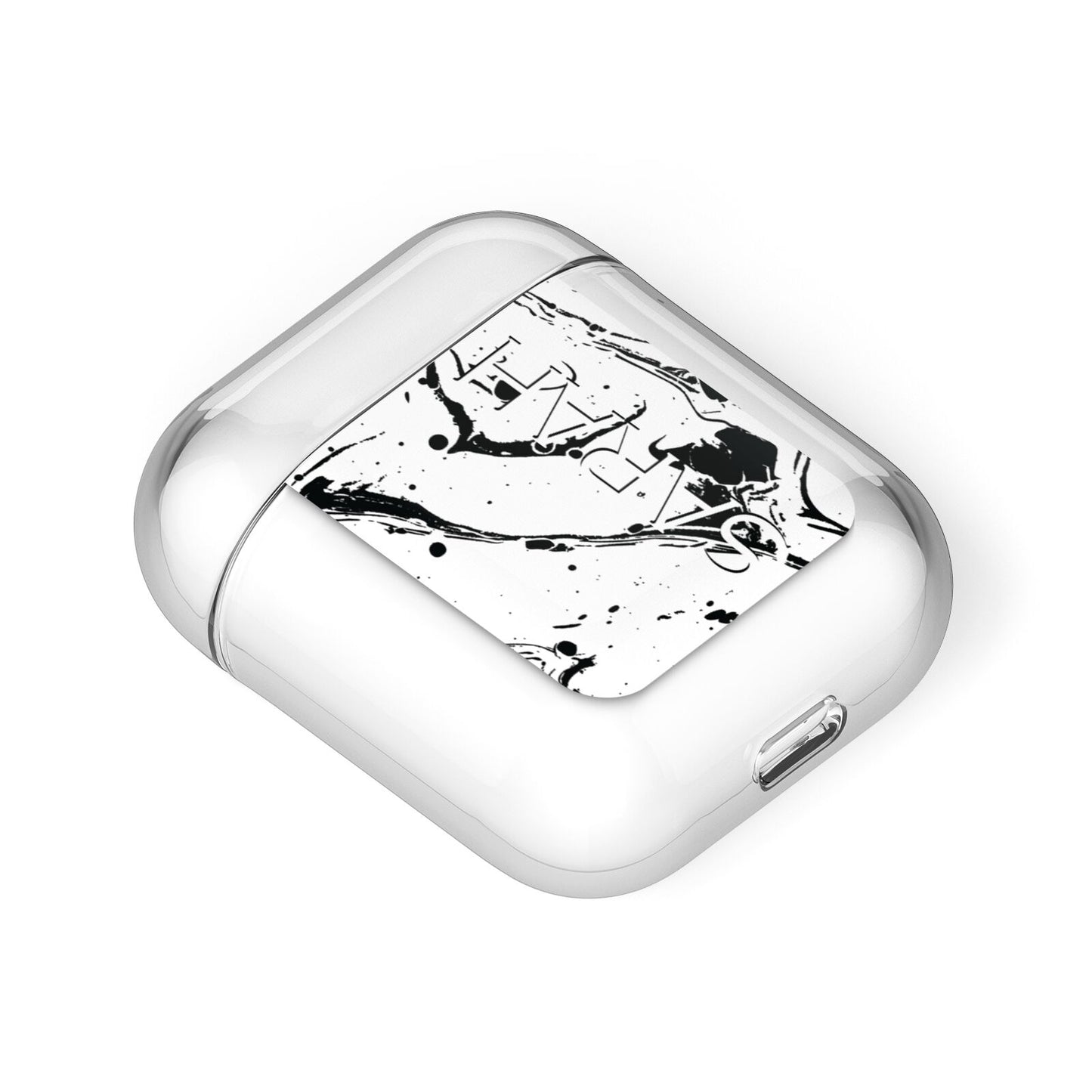 Personalised Clear Name Black Swirl Marble Custom AirPods Case Laid Flat