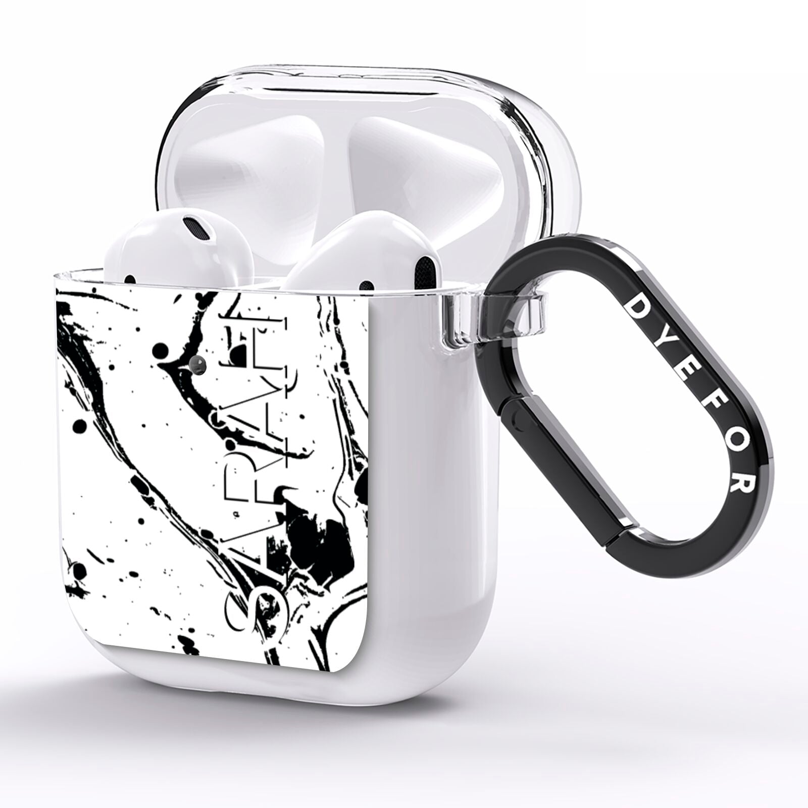 Personalised Clear Name Black Swirl Marble Custom AirPods Clear Case Side Image