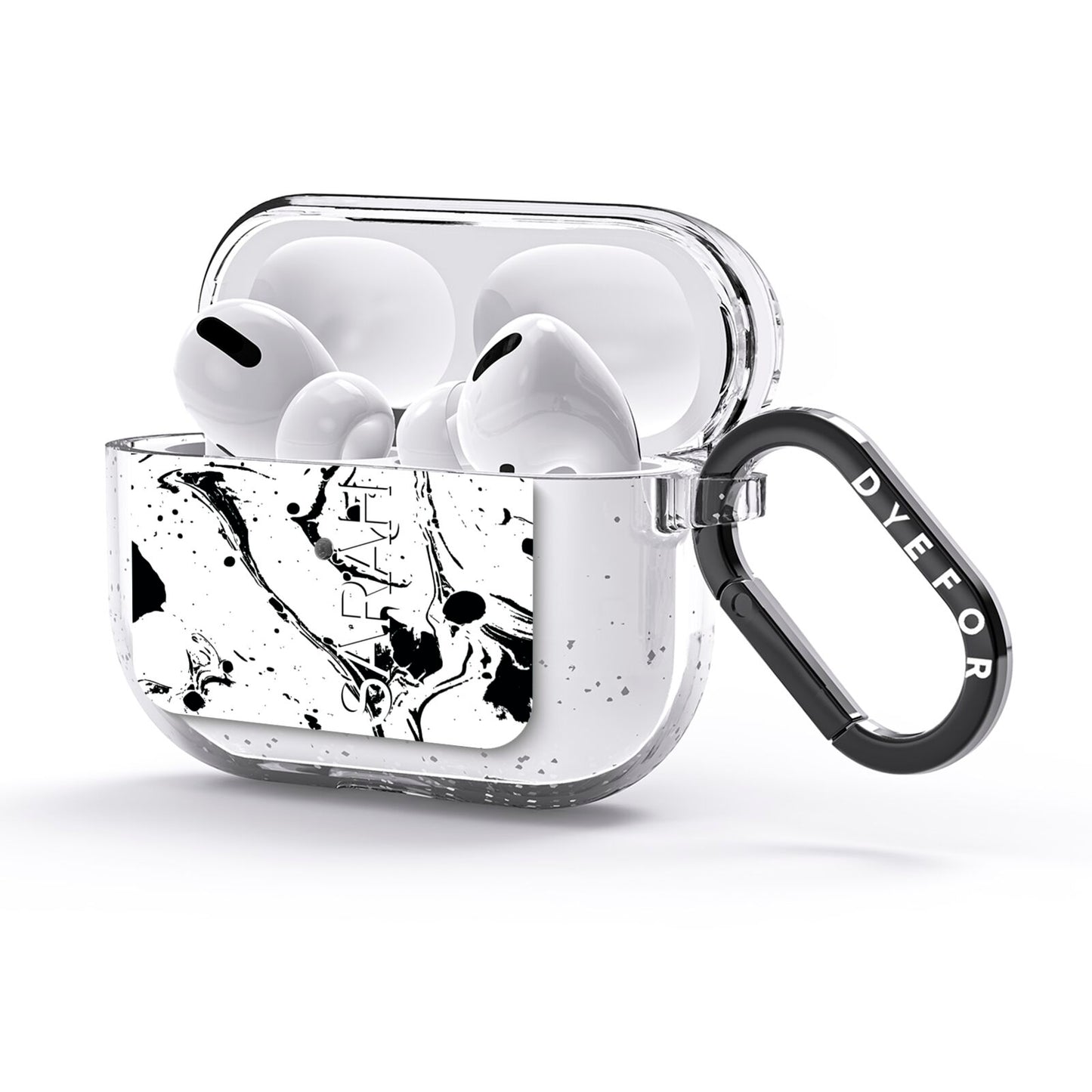 Personalised Clear Name Black Swirl Marble Custom AirPods Glitter Case 3rd Gen Side Image