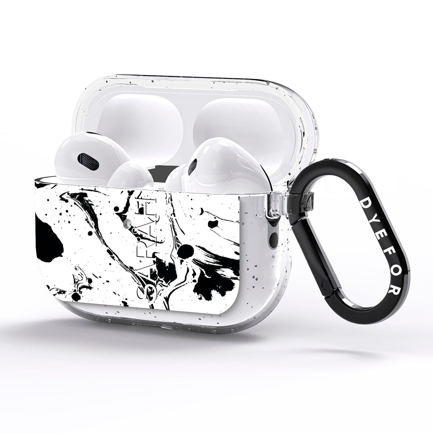 Personalised Clear Name Black Swirl Marble Custom AirPods Pro Glitter Case Side Image