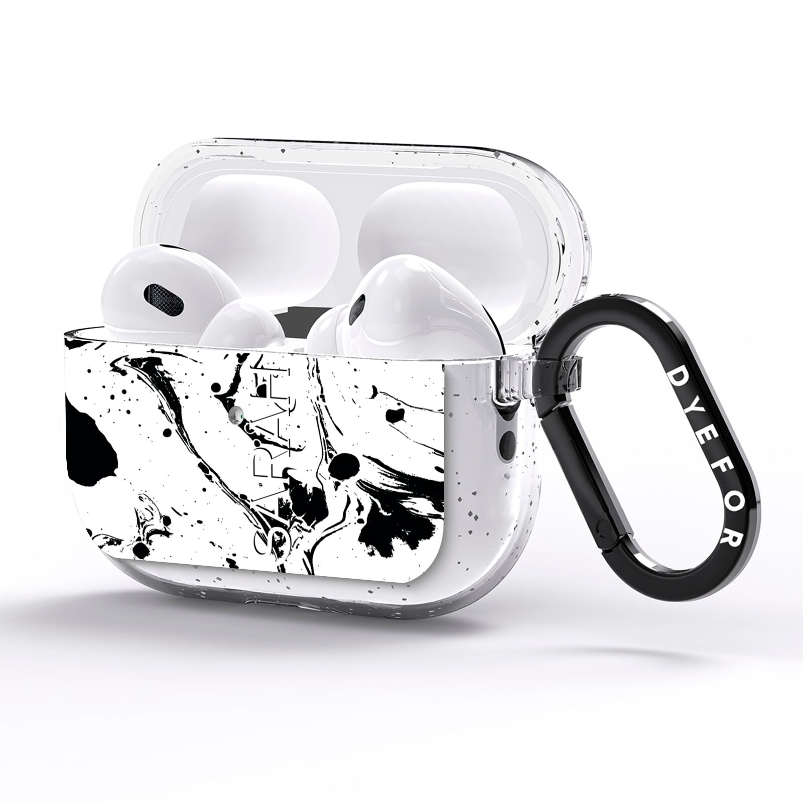 Personalised Clear Name Black Swirl Marble Custom AirPods Pro Glitter Case Side Image