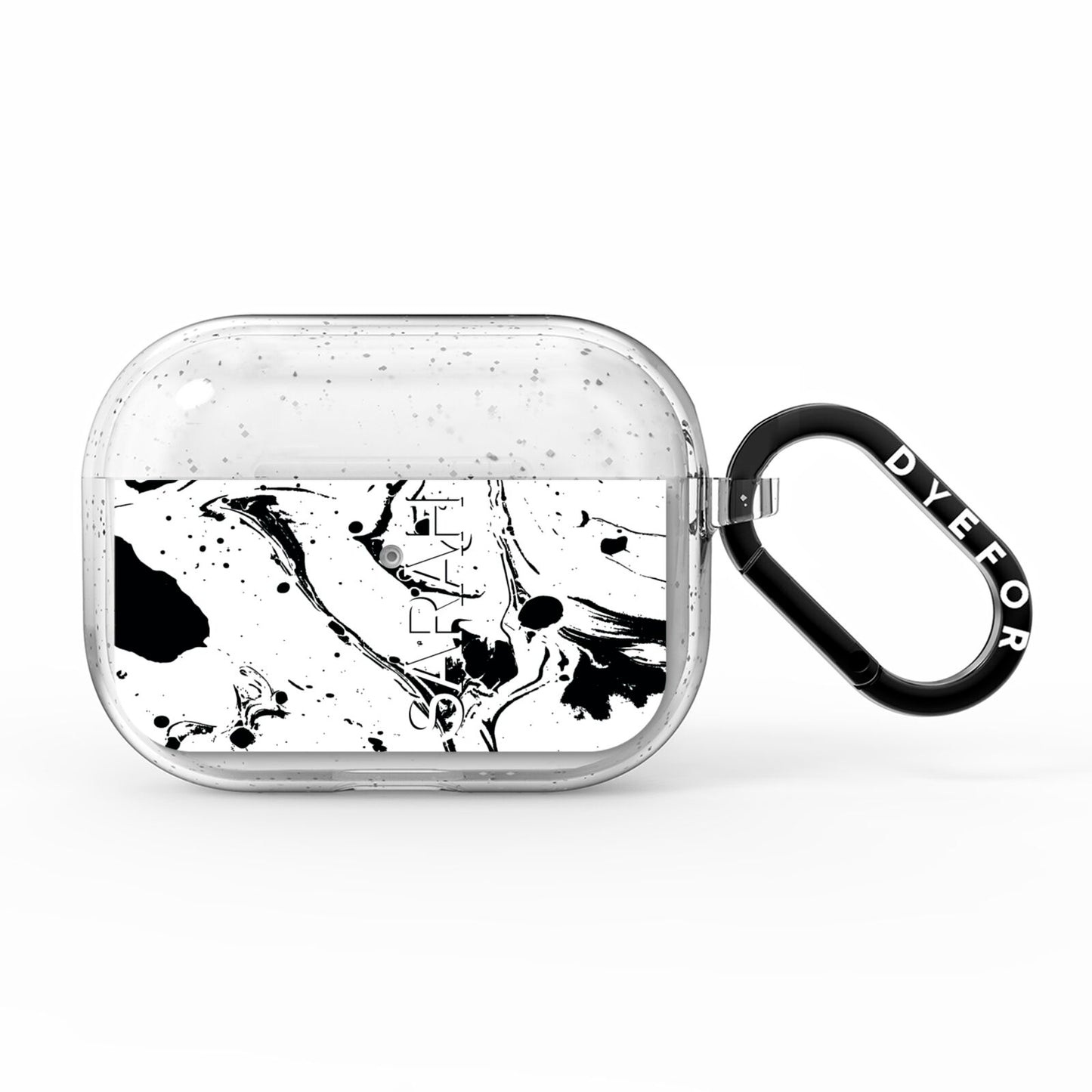 Personalised Clear Name Black Swirl Marble Custom AirPods Pro Glitter Case