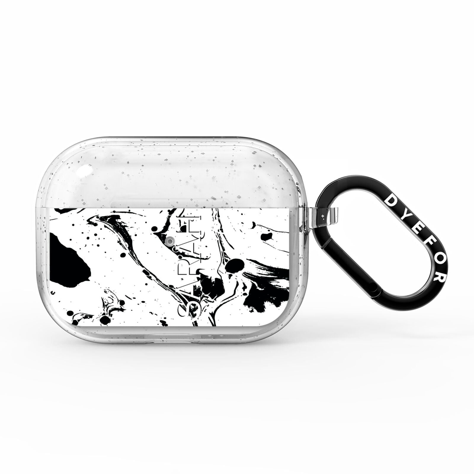 Personalised Clear Name Black Swirl Marble Custom AirPods Pro Glitter Case