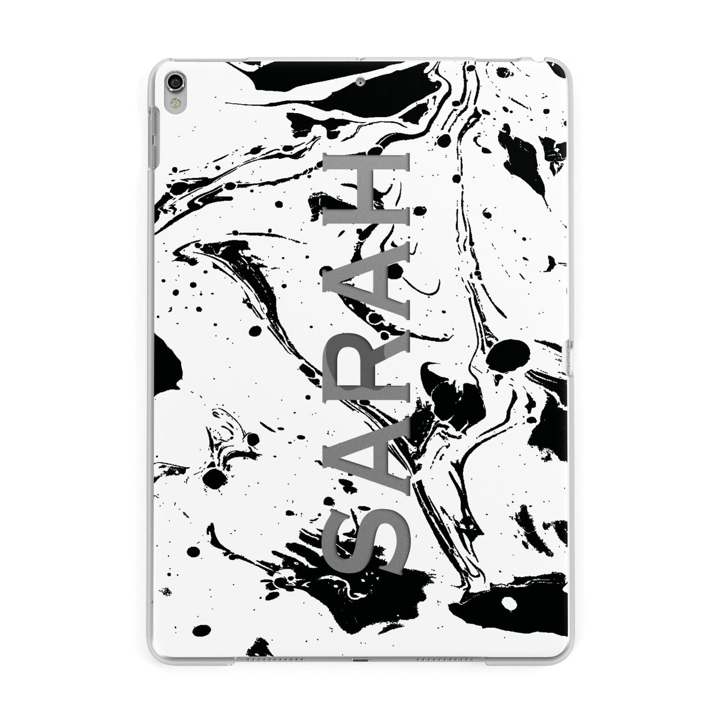 Personalised Clear Name Black Swirl Marble Custom Apple iPad Silver Case