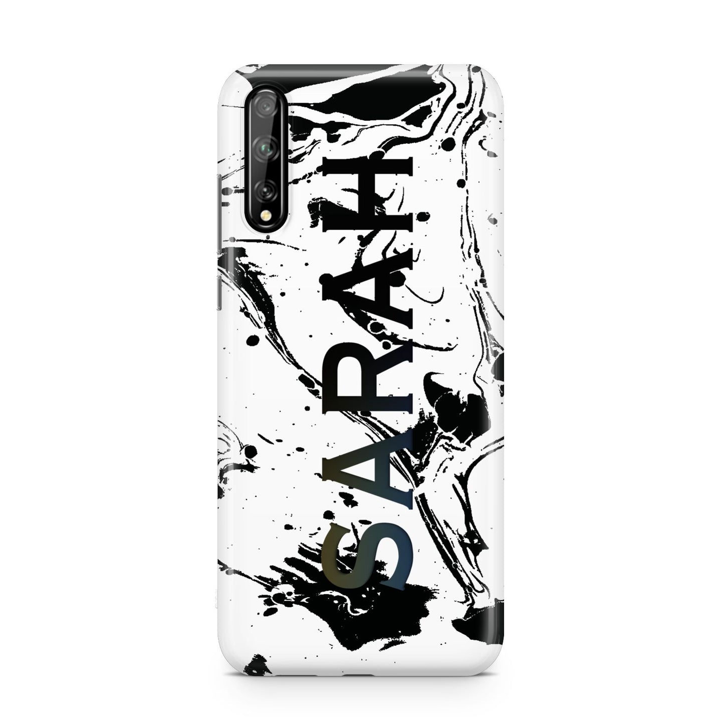 Personalised Clear Name Black Swirl Marble Custom Huawei Enjoy 10s Phone Case
