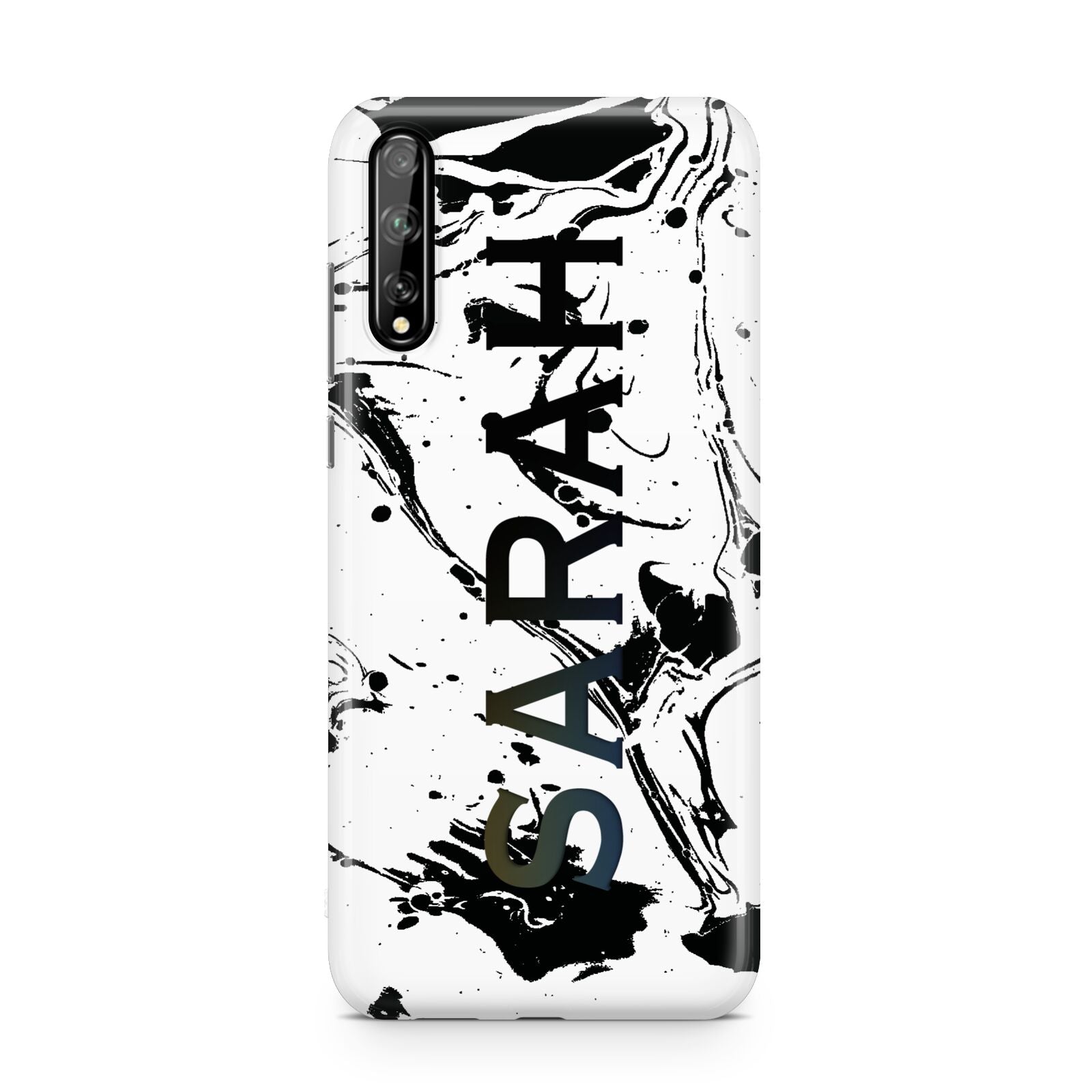 Personalised Clear Name Black Swirl Marble Custom Huawei Enjoy 10s Phone Case