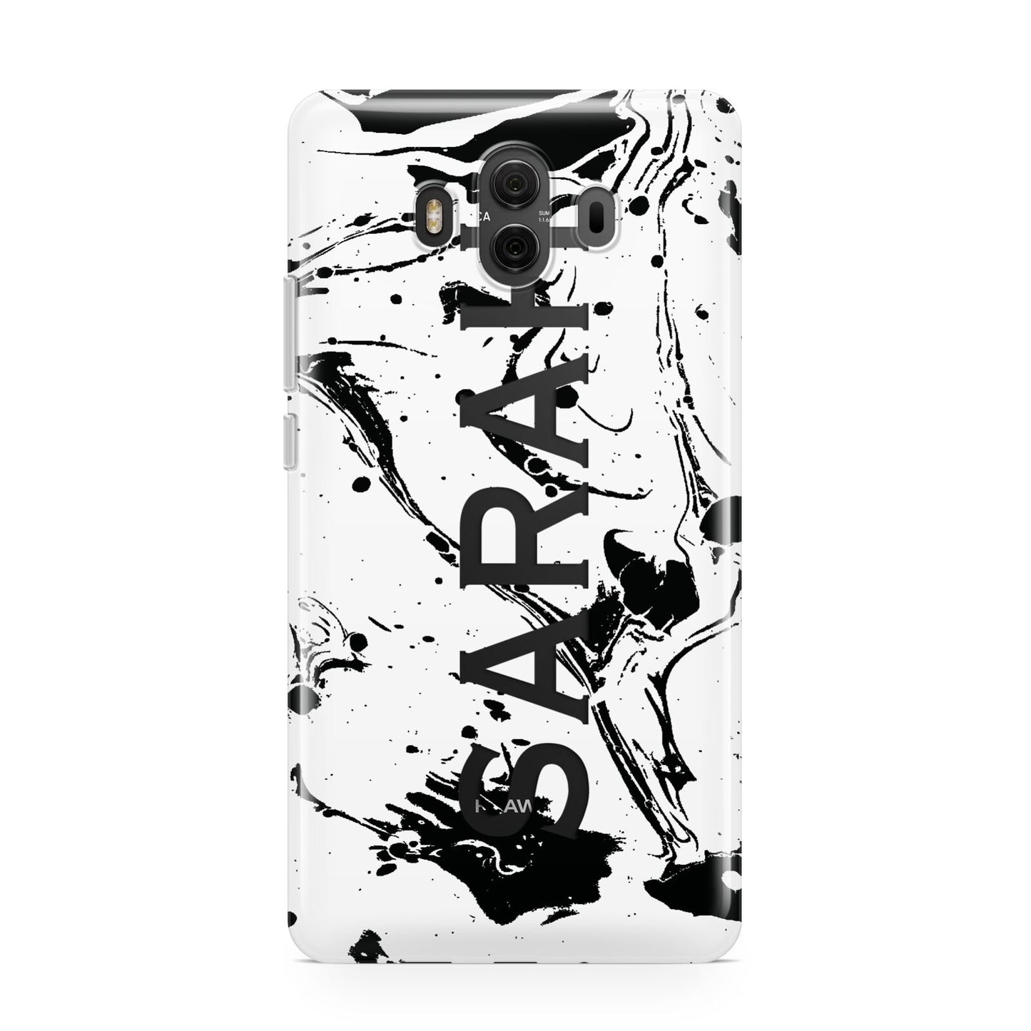 Personalised Clear Name Black Swirl Marble Custom Huawei Mate 10 Protective Phone Case