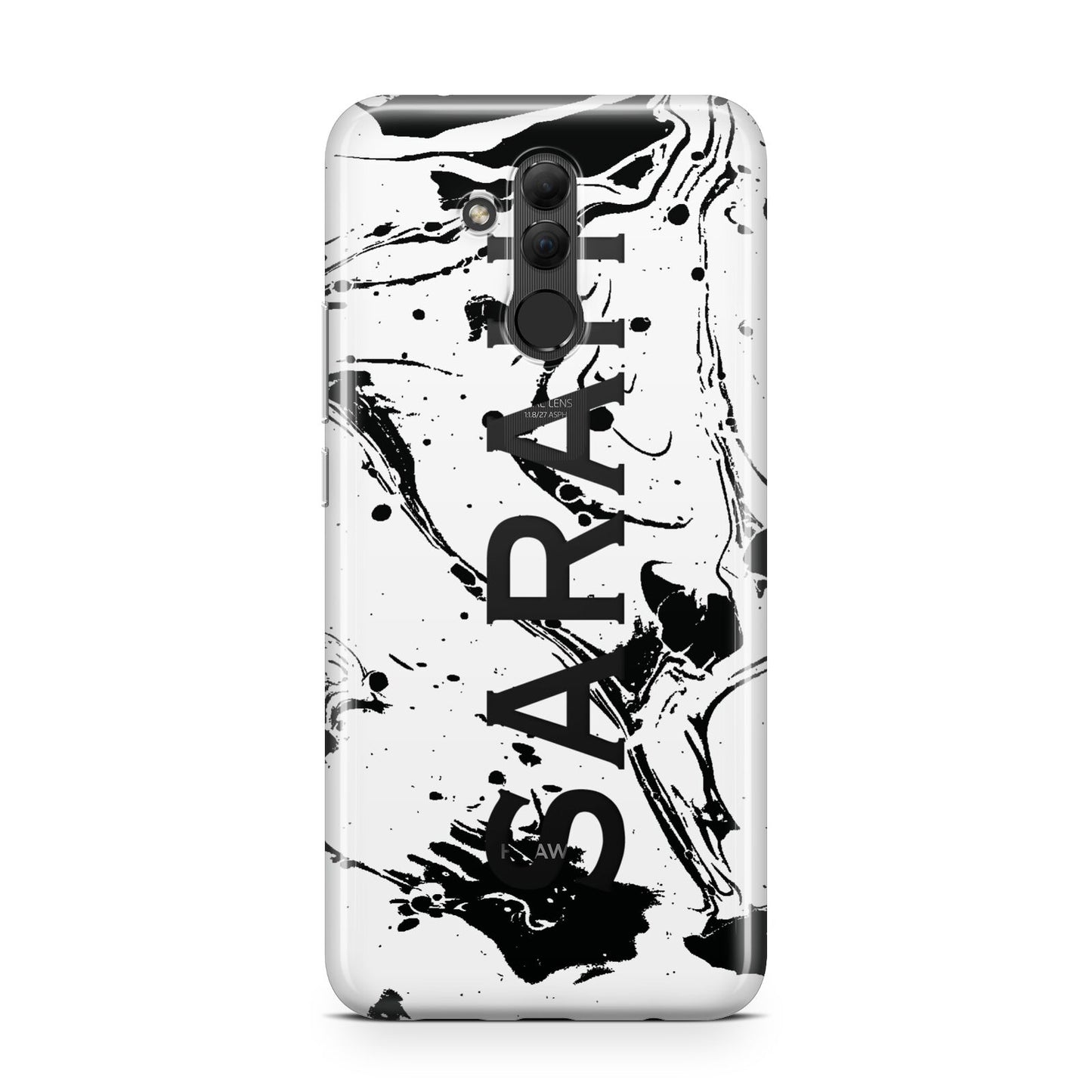 Personalised Clear Name Black Swirl Marble Custom Huawei Mate 20 Lite