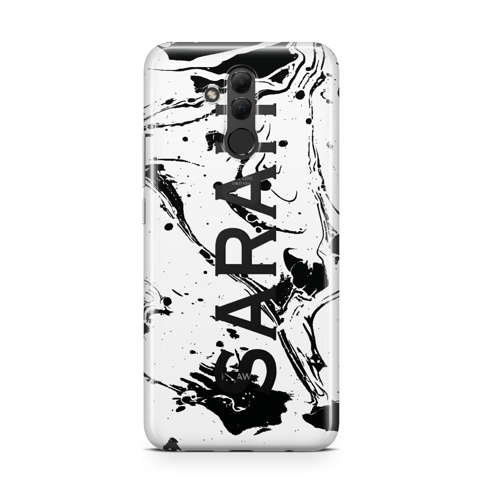 Personalised Clear Name Black Swirl Marble Custom Huawei Mate 20 Lite