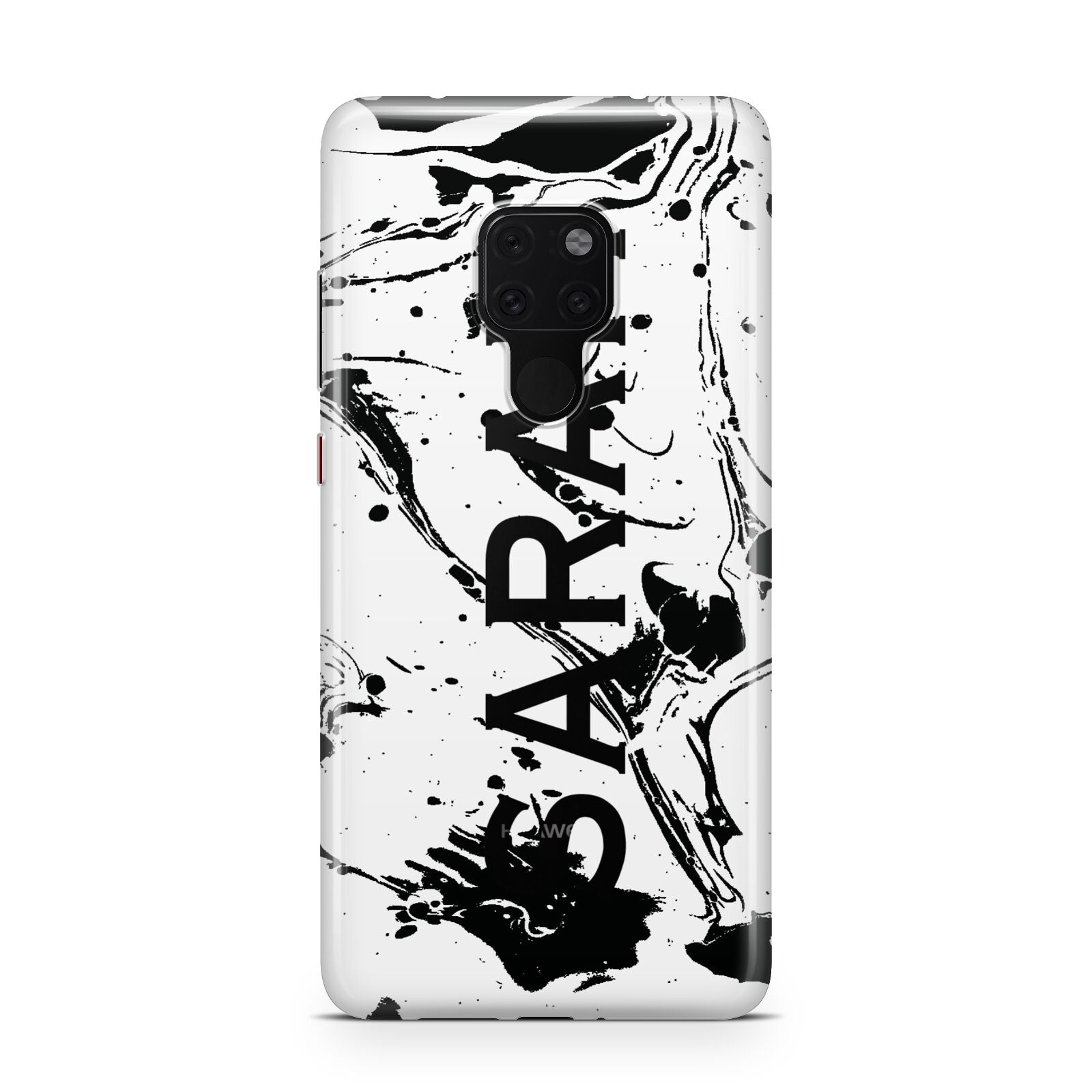 Personalised Clear Name Black Swirl Marble Custom Huawei Mate 20 Phone Case