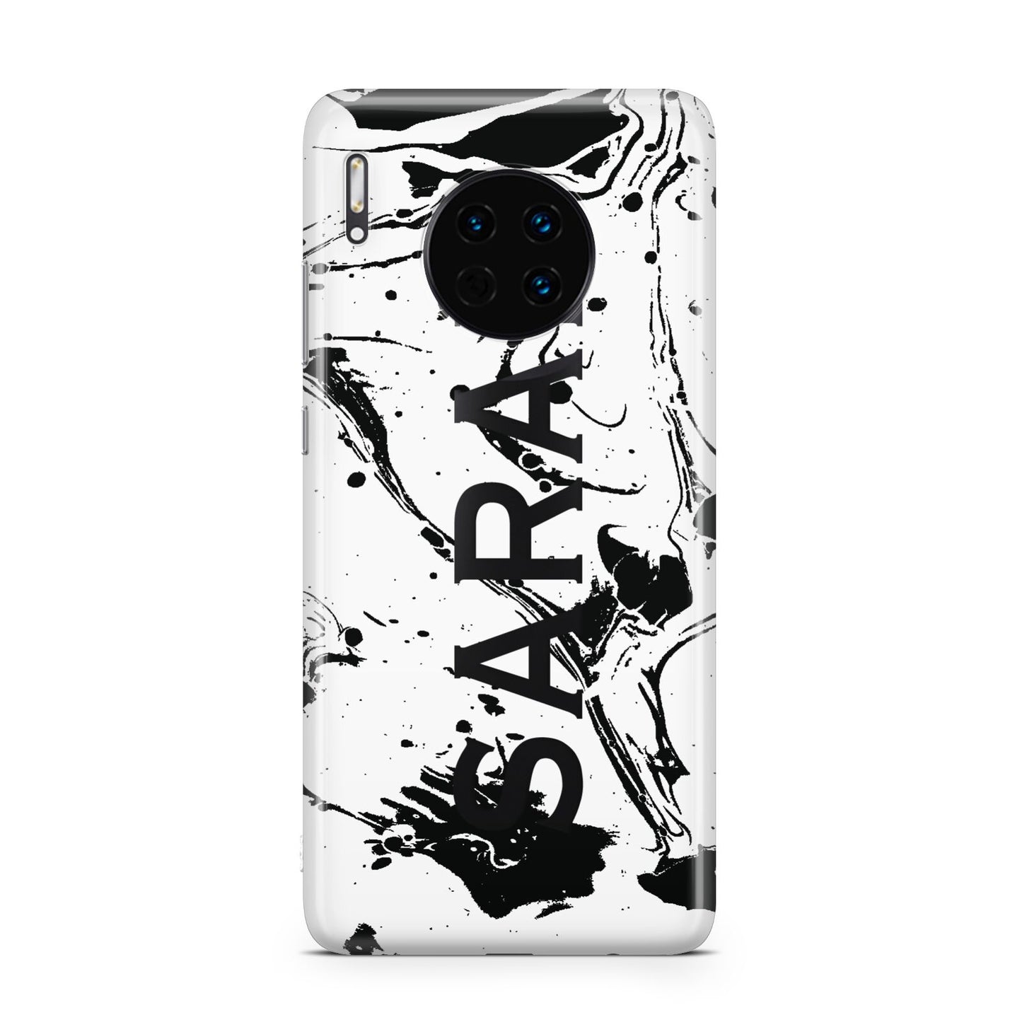 Personalised Clear Name Black Swirl Marble Custom Huawei Mate 30