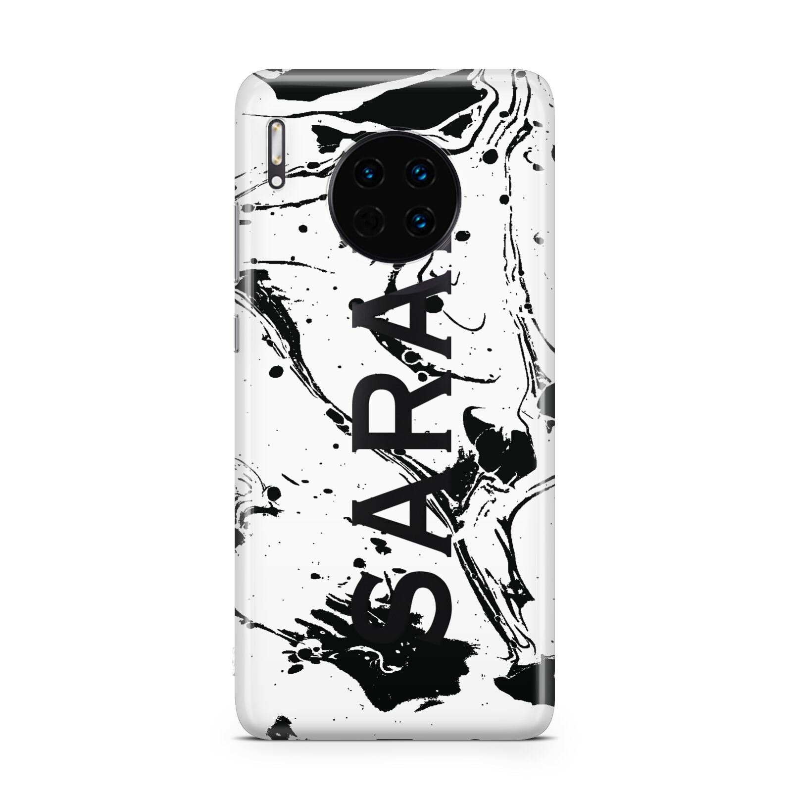 Personalised Clear Name Black Swirl Marble Custom Huawei Mate 30