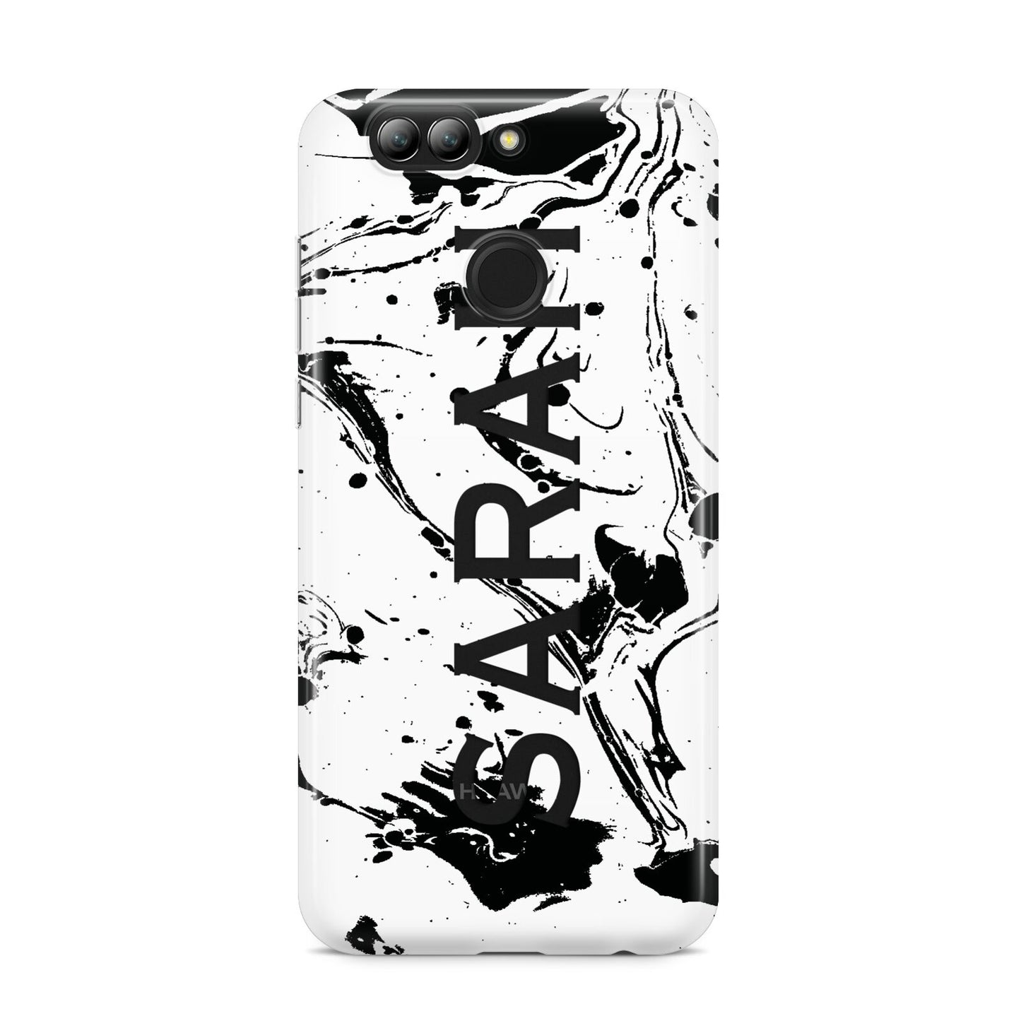 Personalised Clear Name Black Swirl Marble Custom Huawei Nova 2s Phone Case