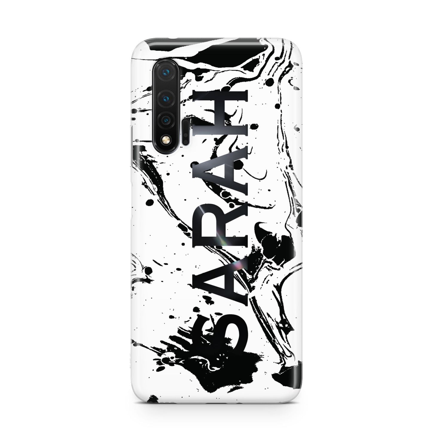 Personalised Clear Name Black Swirl Marble Custom Huawei Nova 6 Phone Case