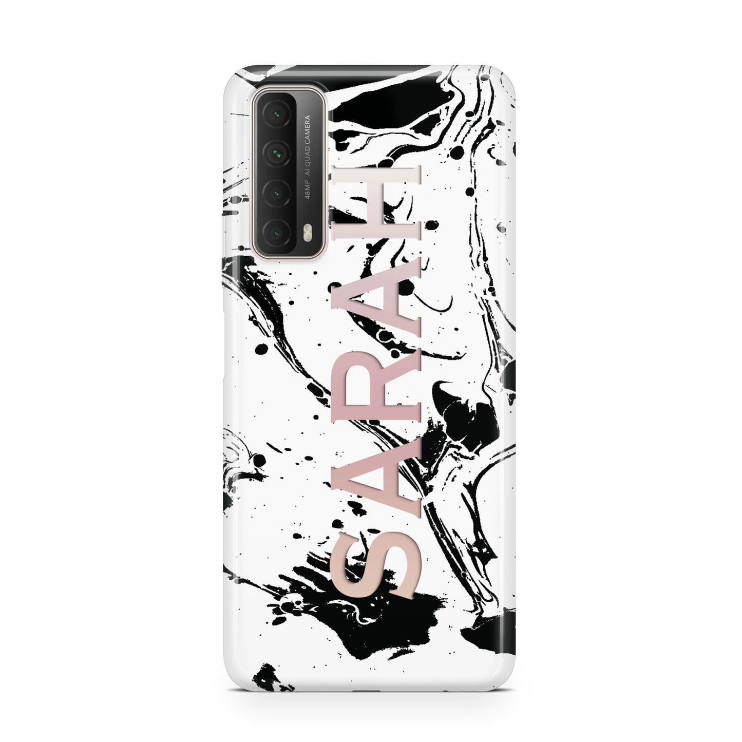 Personalised Clear Name Black Swirl Marble Custom Huawei P Smart 2021
