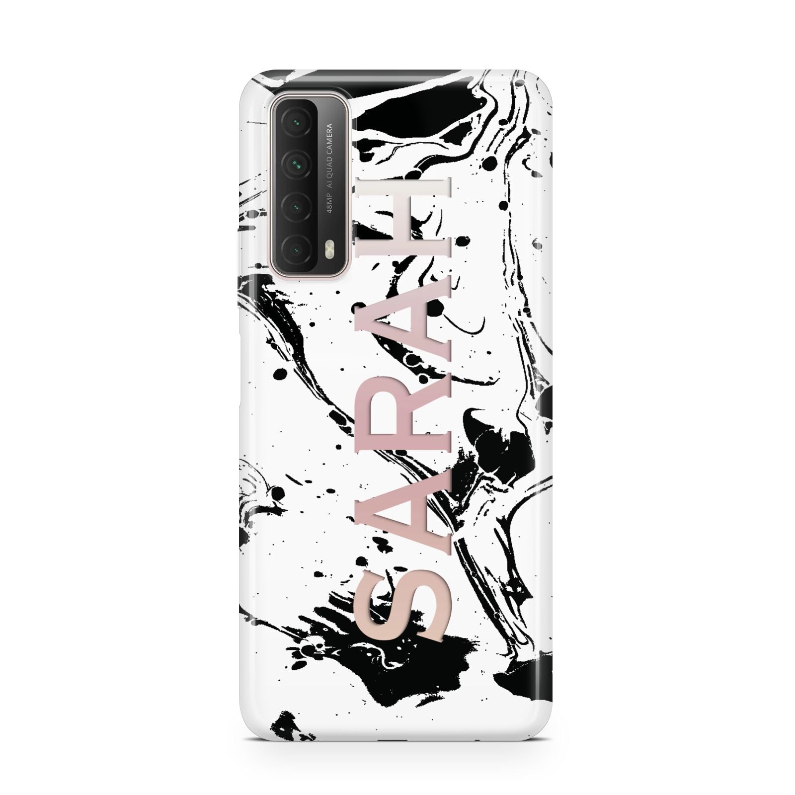 Personalised Clear Name Black Swirl Marble Custom Huawei P Smart 2021