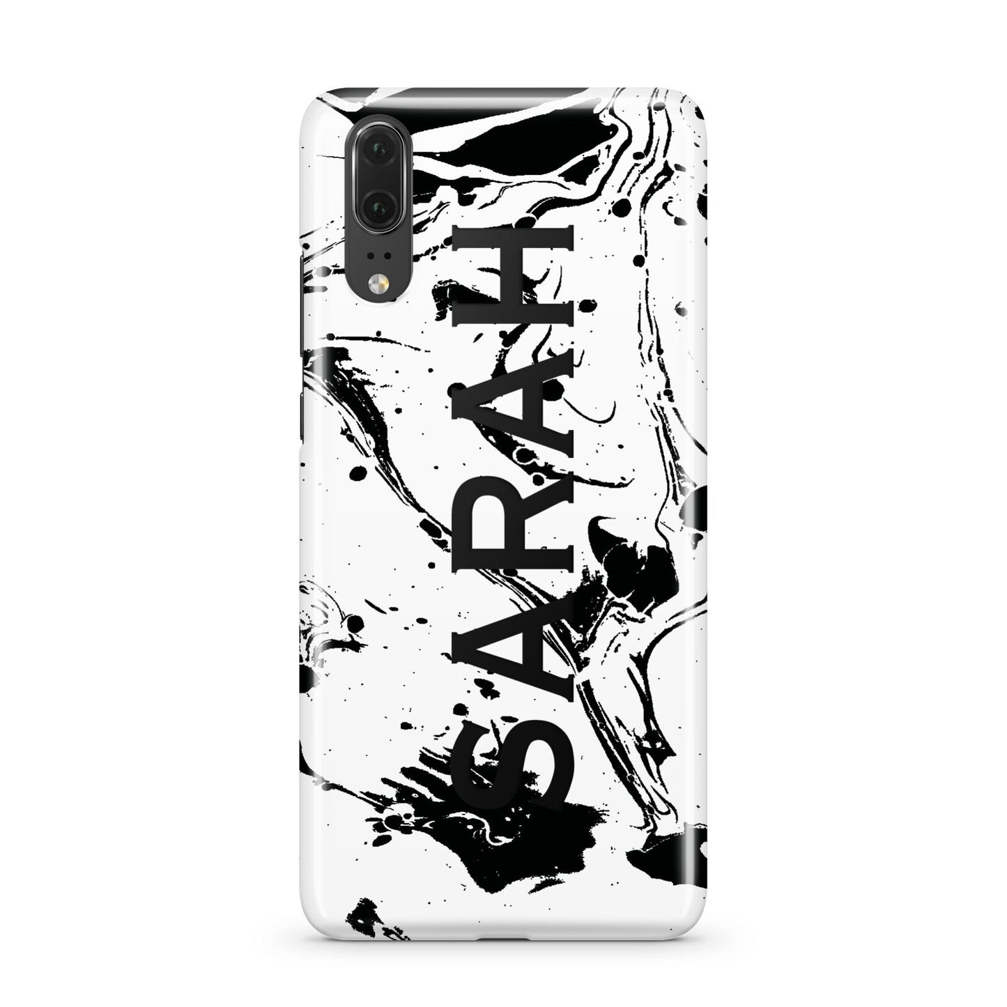 Personalised Clear Name Black Swirl Marble Custom Huawei P20 Phone Case