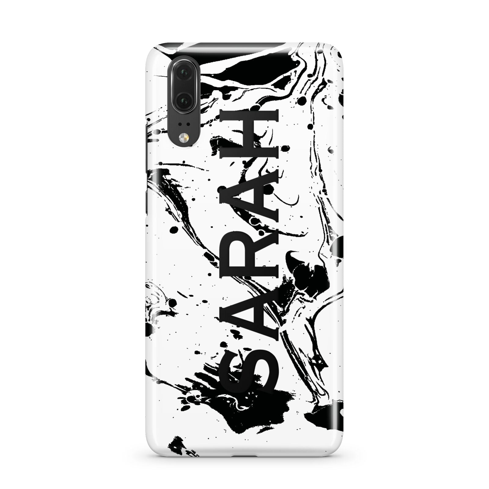 Personalised Clear Name Black Swirl Marble Custom Huawei P20 Phone Case