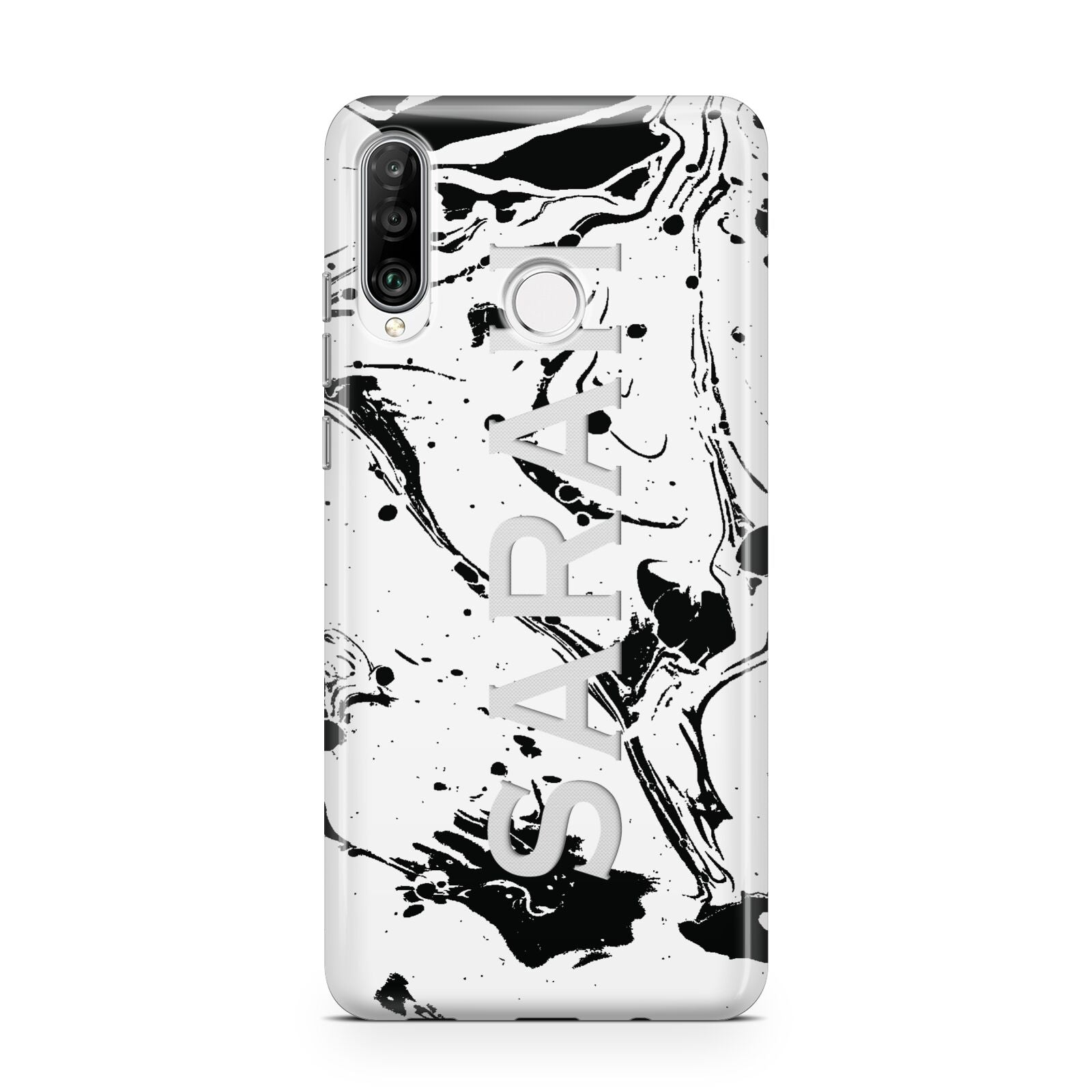 Personalised Clear Name Black Swirl Marble Custom Huawei P30 Lite Phone Case