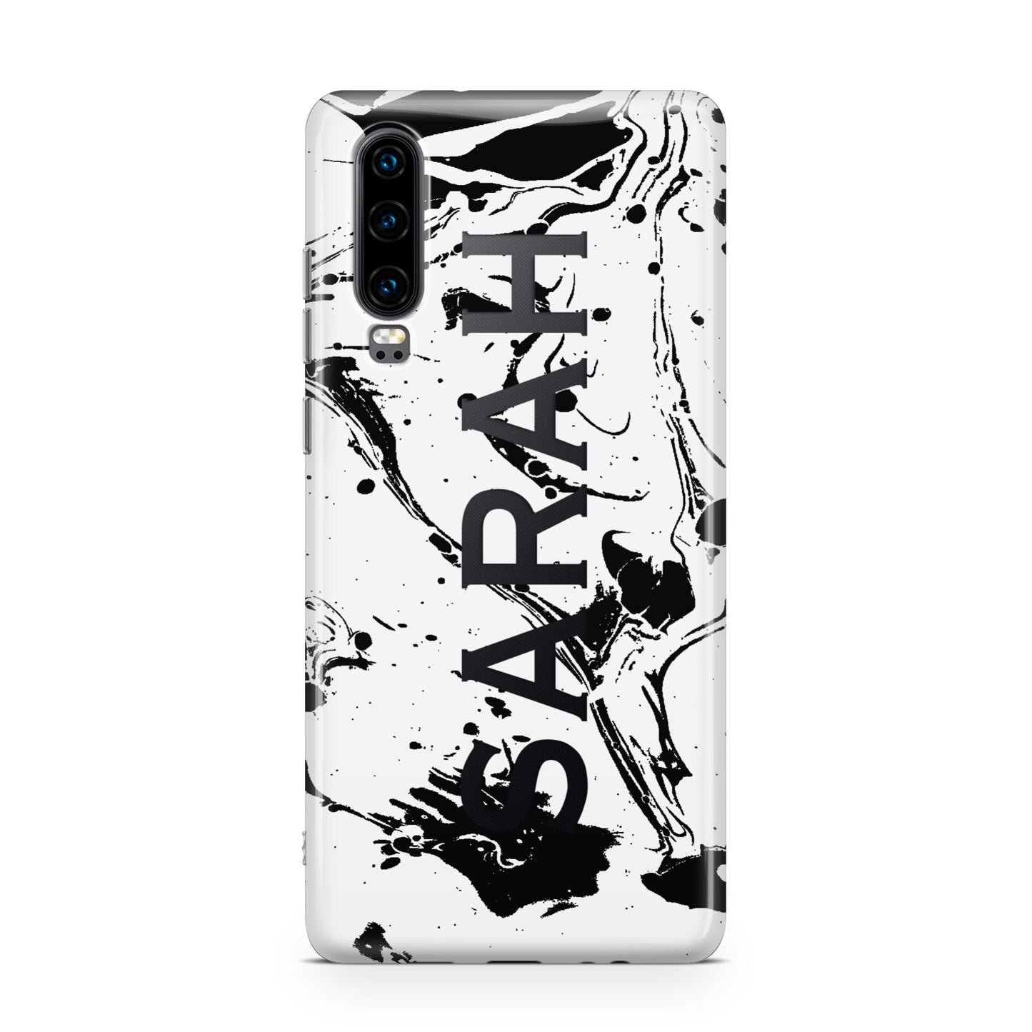Personalised Clear Name Black Swirl Marble Custom Huawei P30 Phone Case