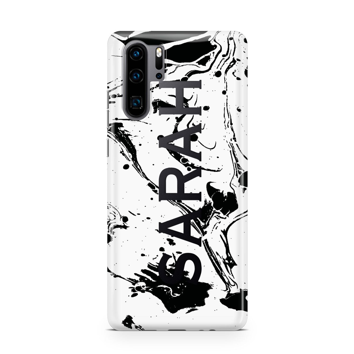 Personalised Clear Name Black Swirl Marble Custom Huawei P30 Pro Phone Case