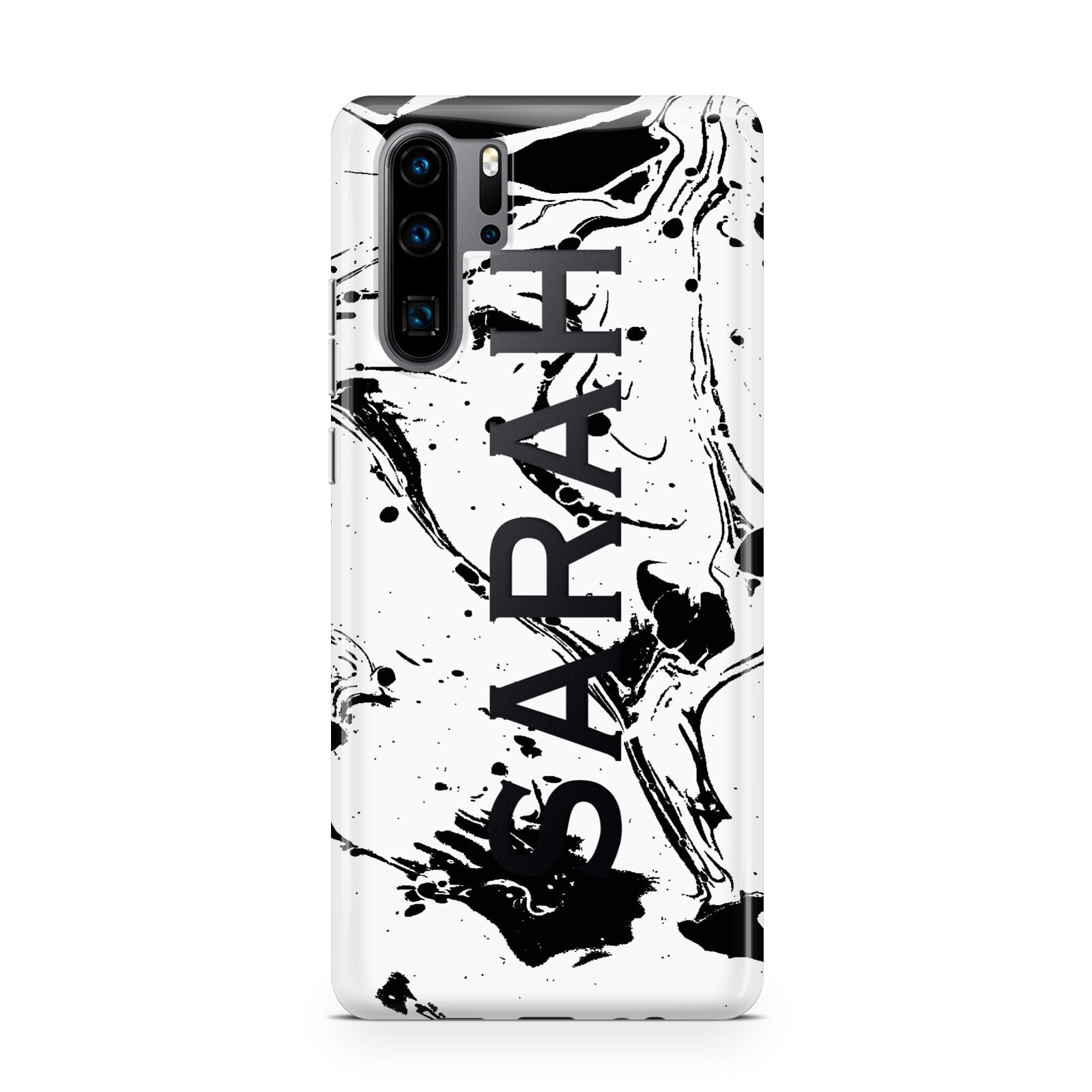 Personalised Clear Name Black Swirl Marble Custom Huawei P30 Pro Phone Case