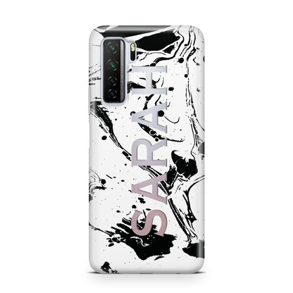 Personalised Clear Name Black Swirl Marble Custom Huawei P40 Lite 5G Phone Case