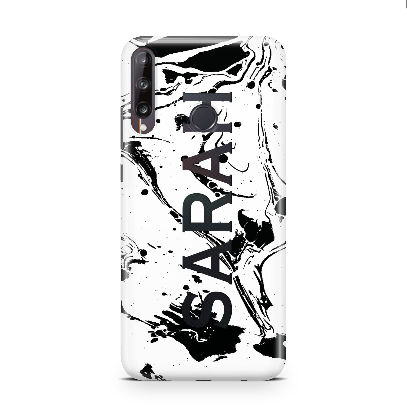 Personalised Clear Name Black Swirl Marble Custom Huawei P40 Lite E Phone Case