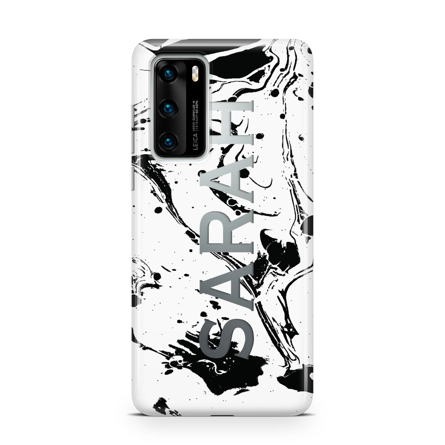 Personalised Clear Name Black Swirl Marble Custom Huawei P40 Phone Case