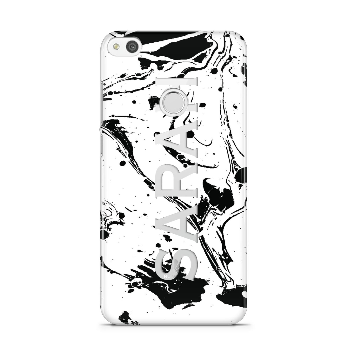 Personalised Clear Name Black Swirl Marble Custom Huawei P8 Lite Case