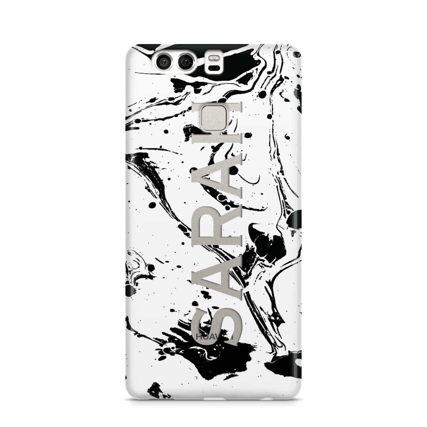 Personalised Clear Name Black Swirl Marble Custom Huawei P9 Case