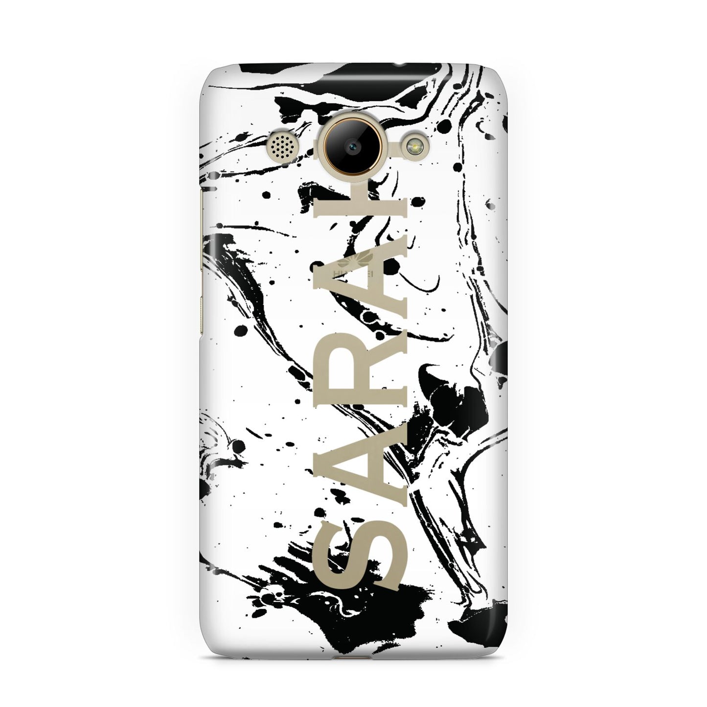 Personalised Clear Name Black Swirl Marble Custom Huawei Y3 2017