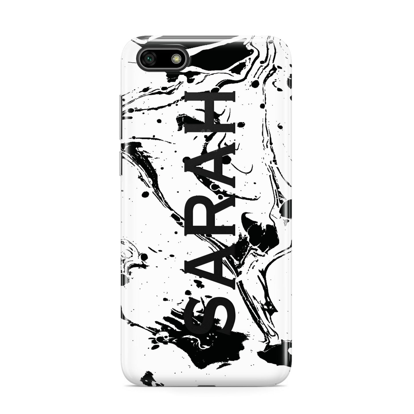 Personalised Clear Name Black Swirl Marble Custom Huawei Y5 Prime 2018 Phone Case