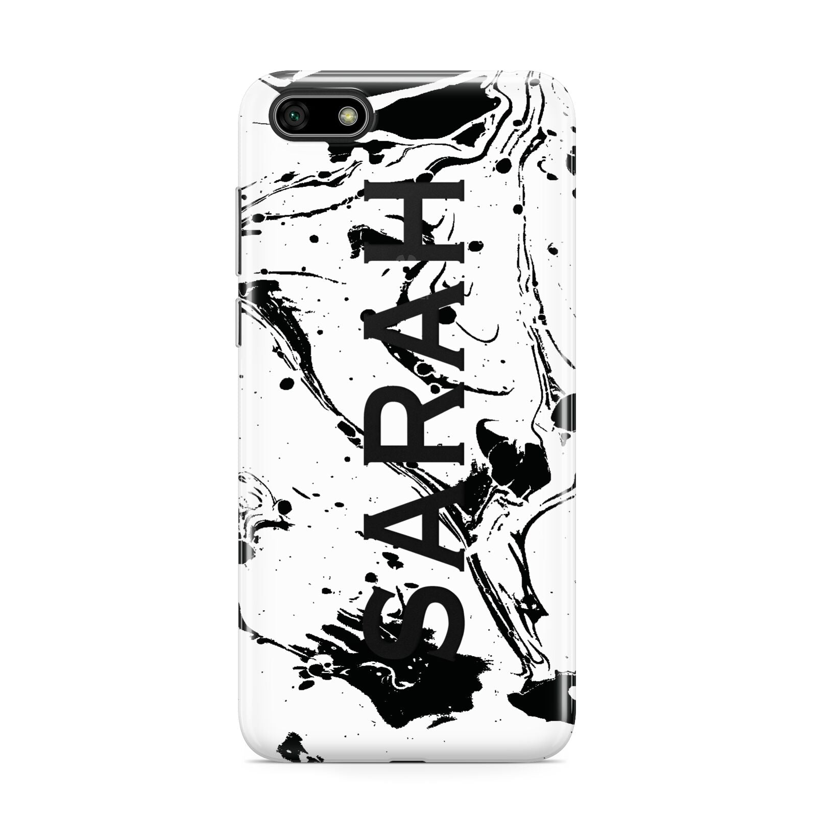 Personalised Clear Name Black Swirl Marble Custom Huawei Y5 Prime 2018 Phone Case