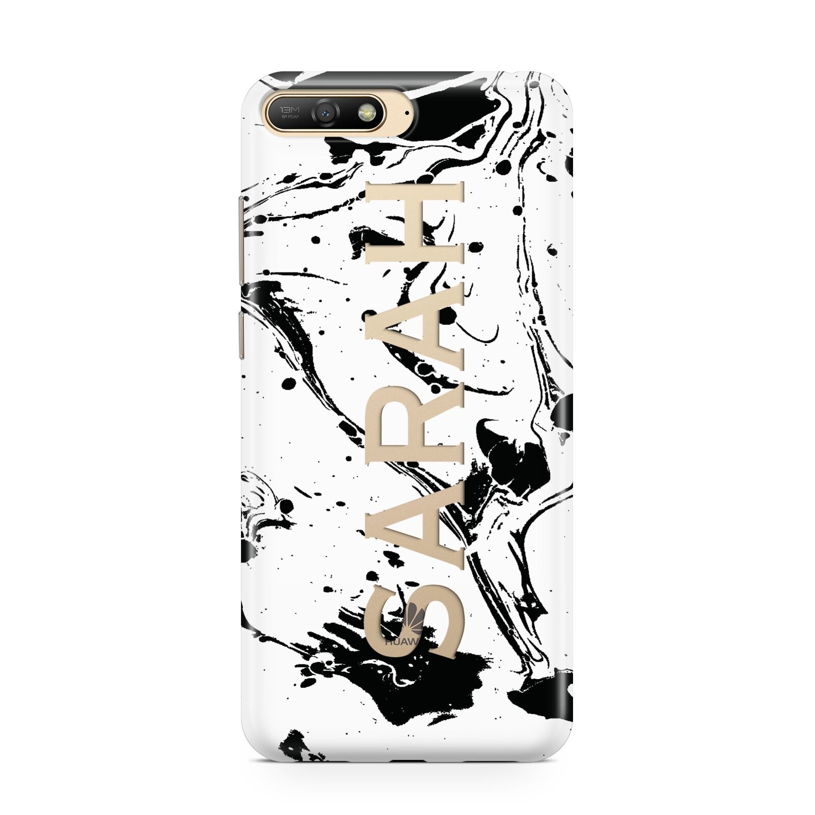 Personalised Clear Name Black Swirl Marble Custom Huawei Y6 2018