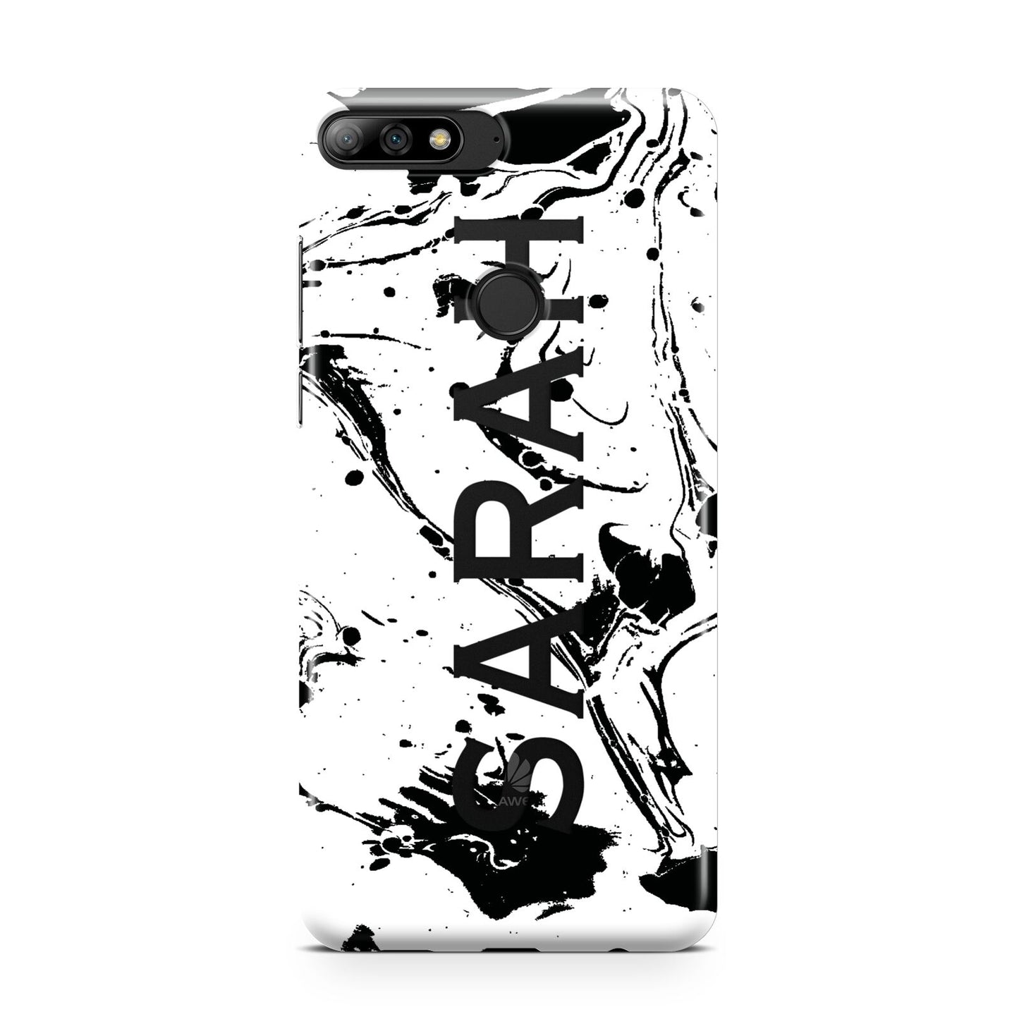 Personalised Clear Name Black Swirl Marble Custom Huawei Y7 2018