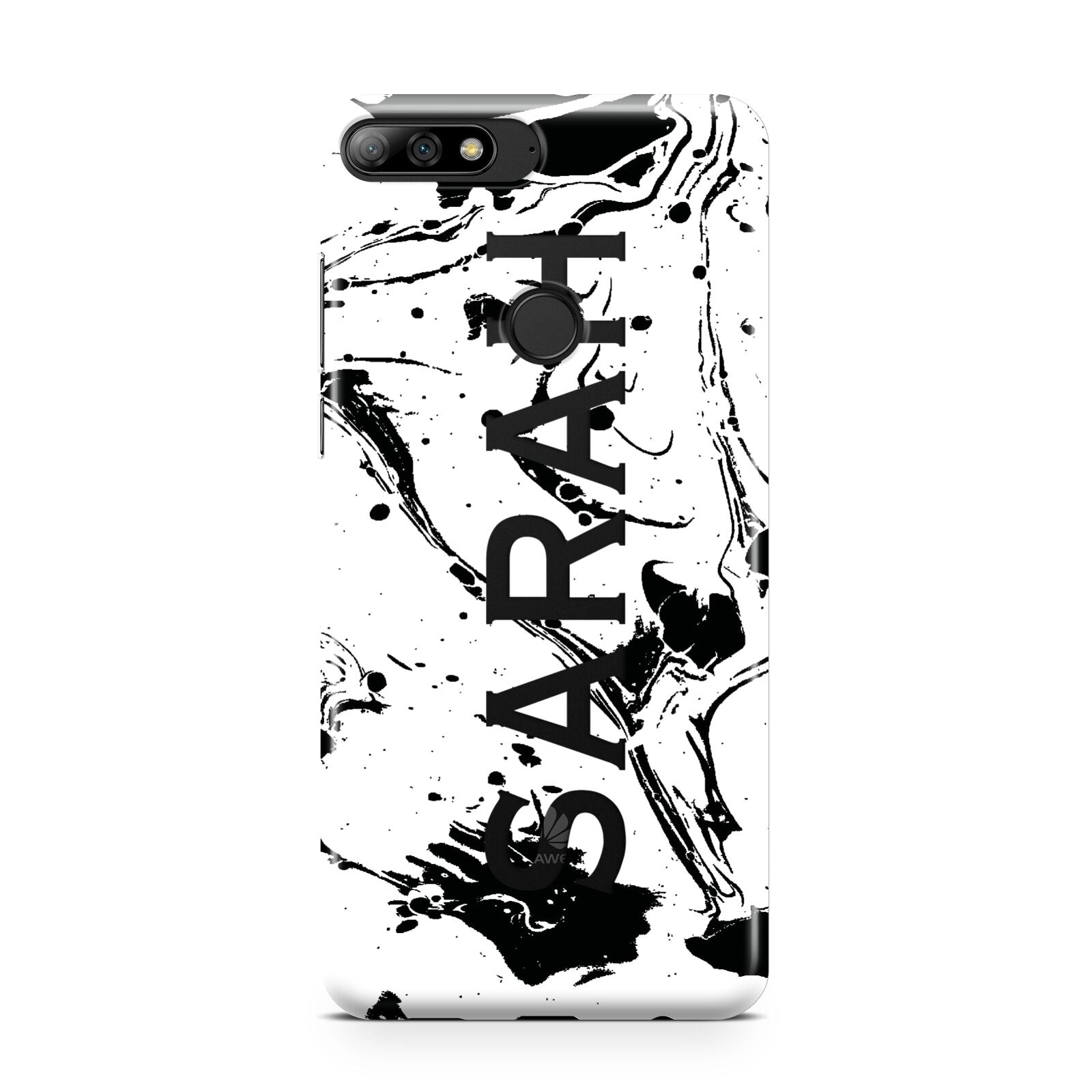 Personalised Clear Name Black Swirl Marble Custom Huawei Y7 2018