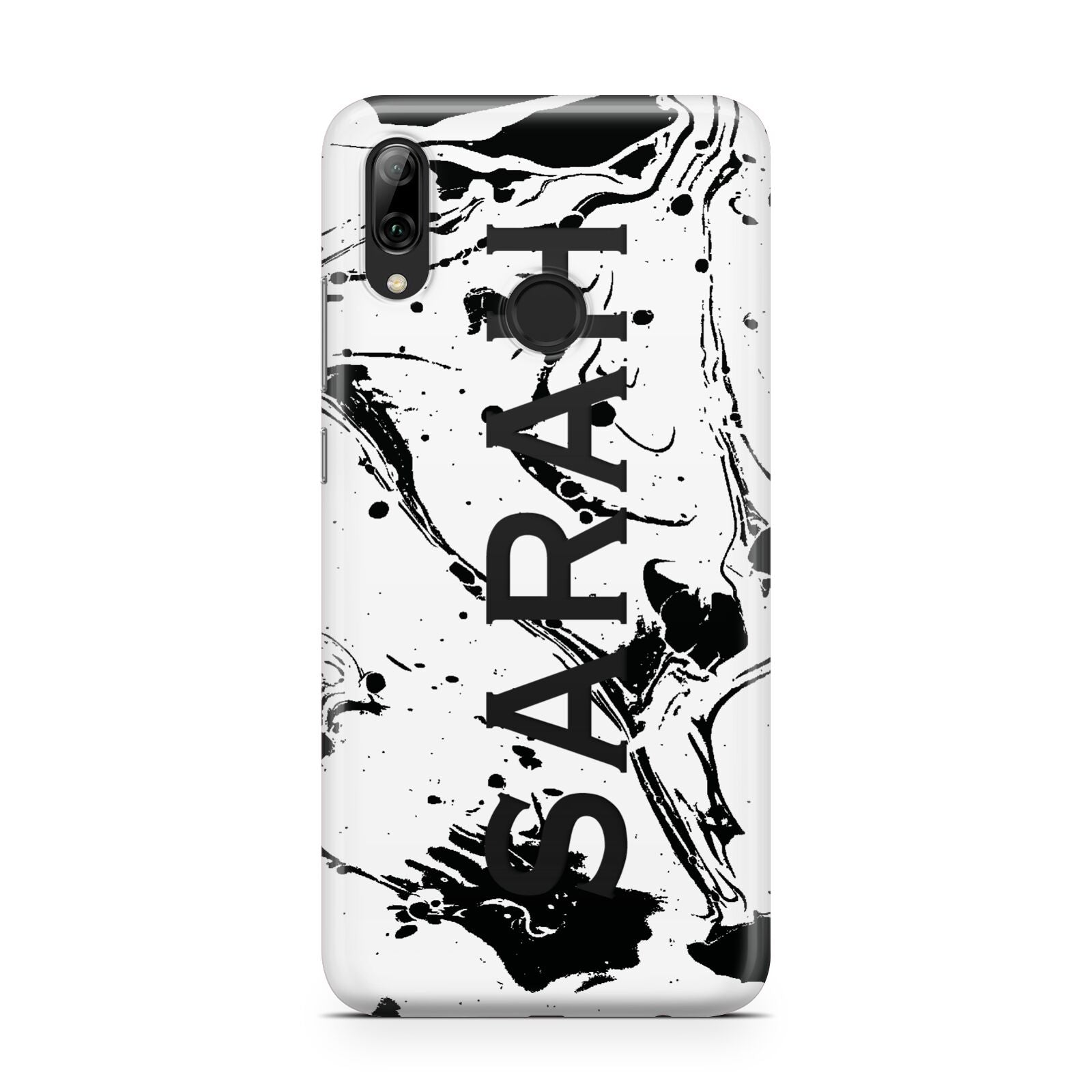 Personalised Clear Name Black Swirl Marble Custom Huawei Y7 2019